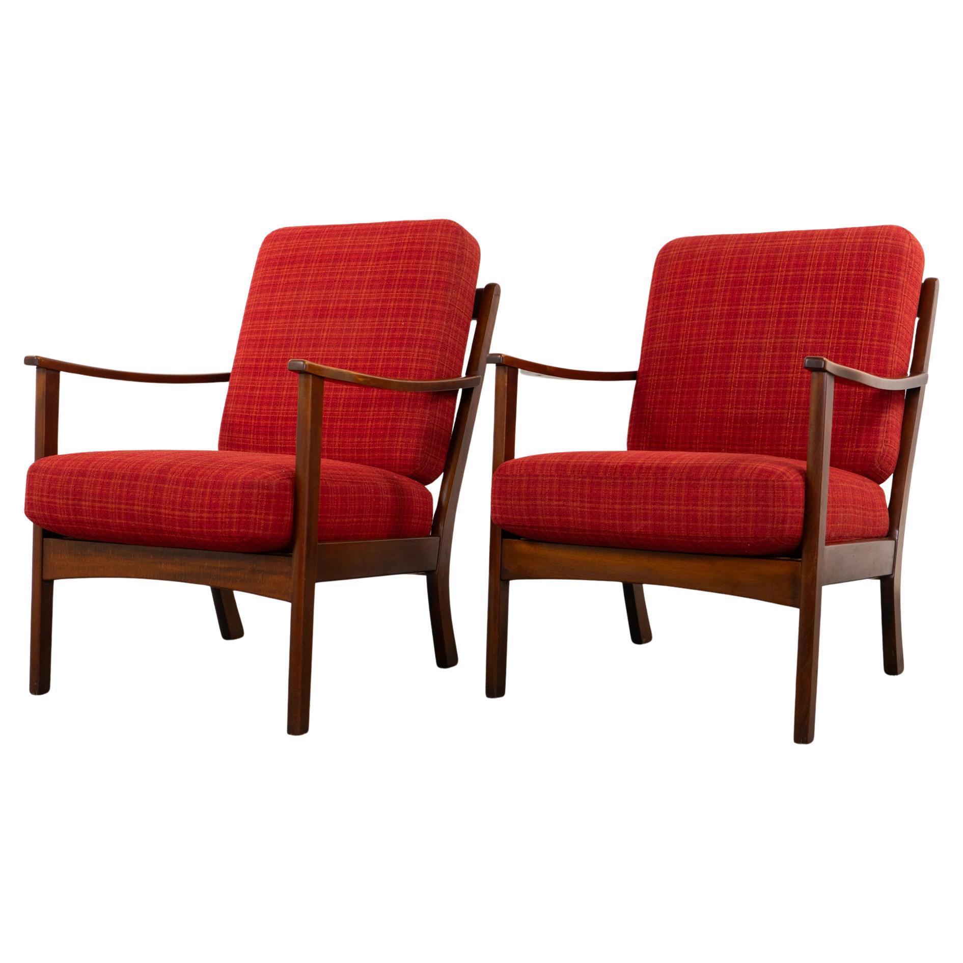 Pair of Danish Mid-Century Beech Teak Lounge Chairs