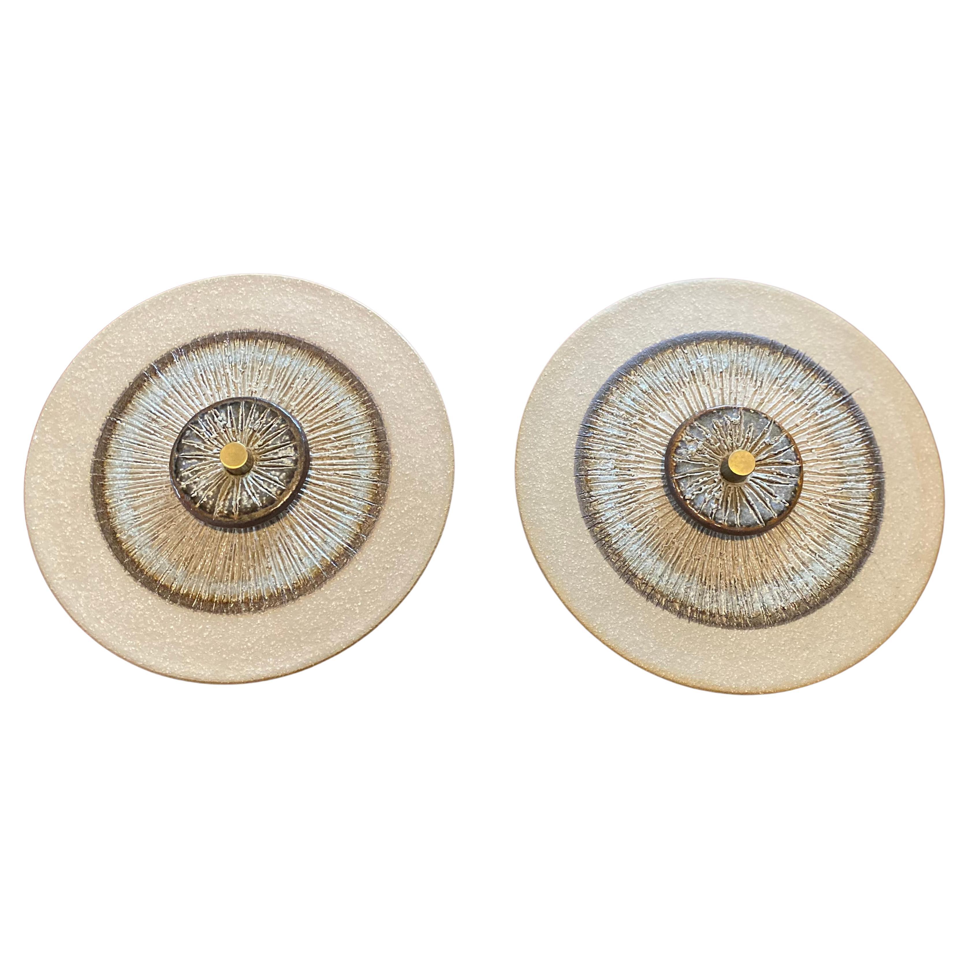 Pair of Danish mid-century ceramic single disc wall lights by Noomi Backhausen 