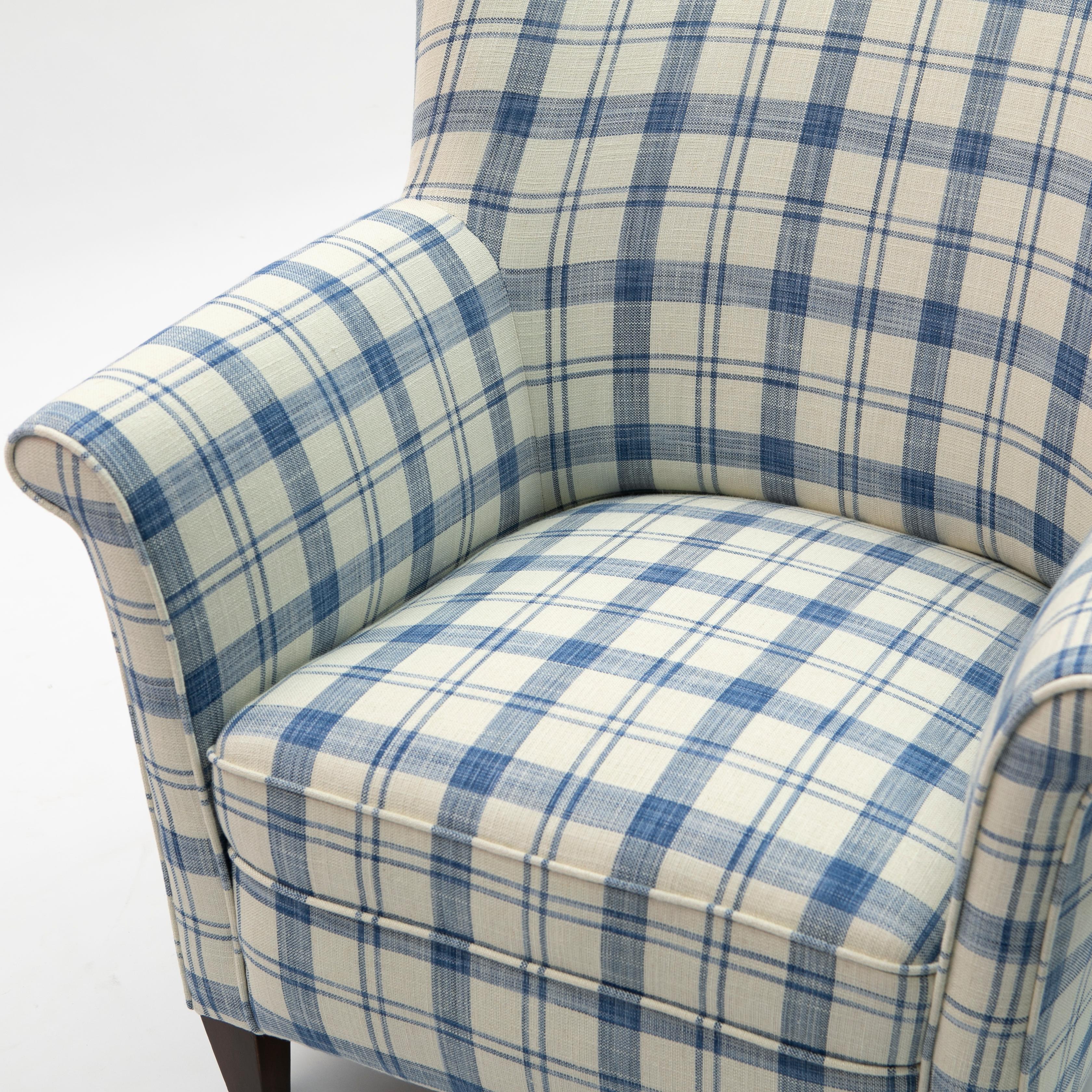 Pair of Danish Midcentury Easy Chairs Checkered Fabric For Sale 5