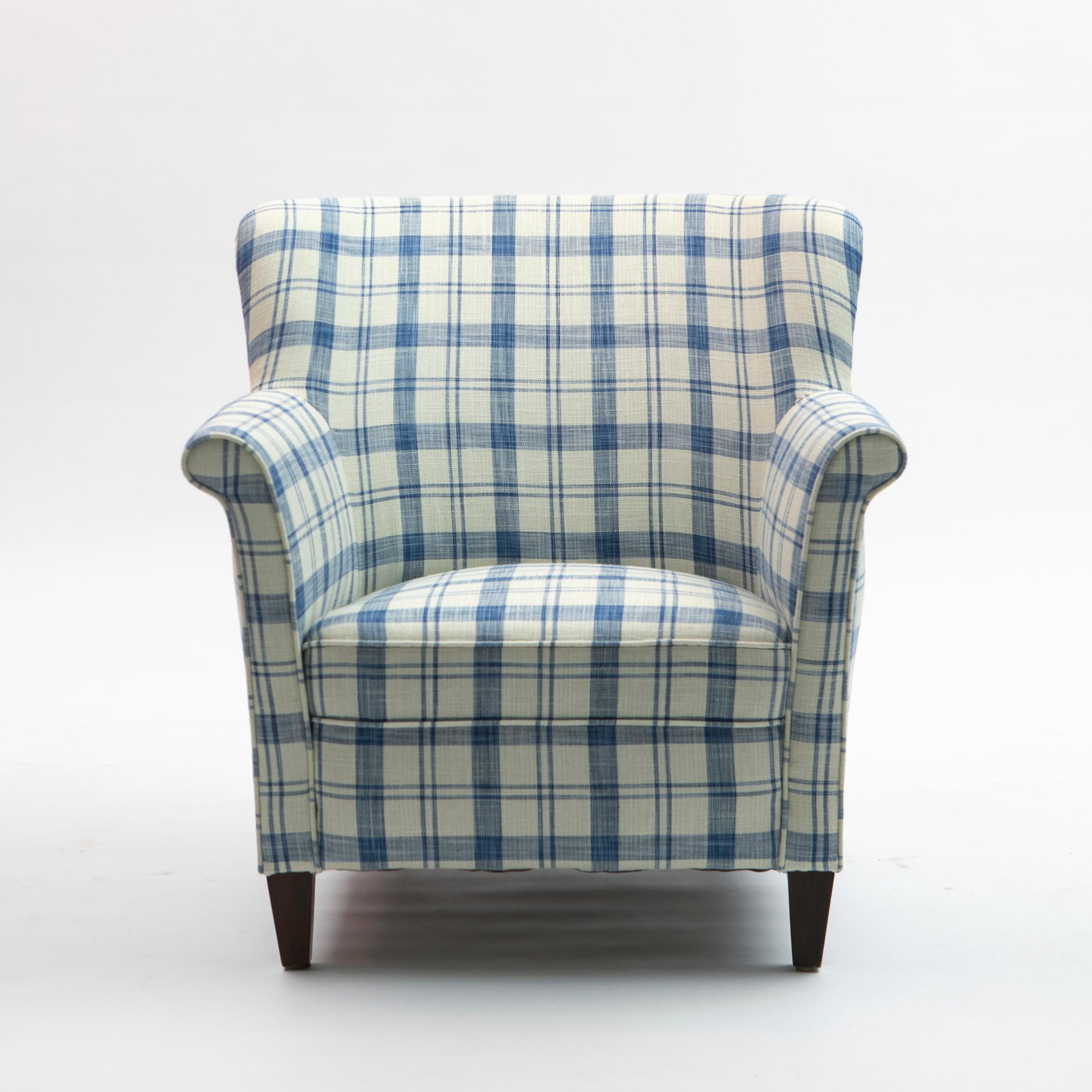 Modern Pair of Danish Midcentury Easy Chairs Checkered Fabric For Sale
