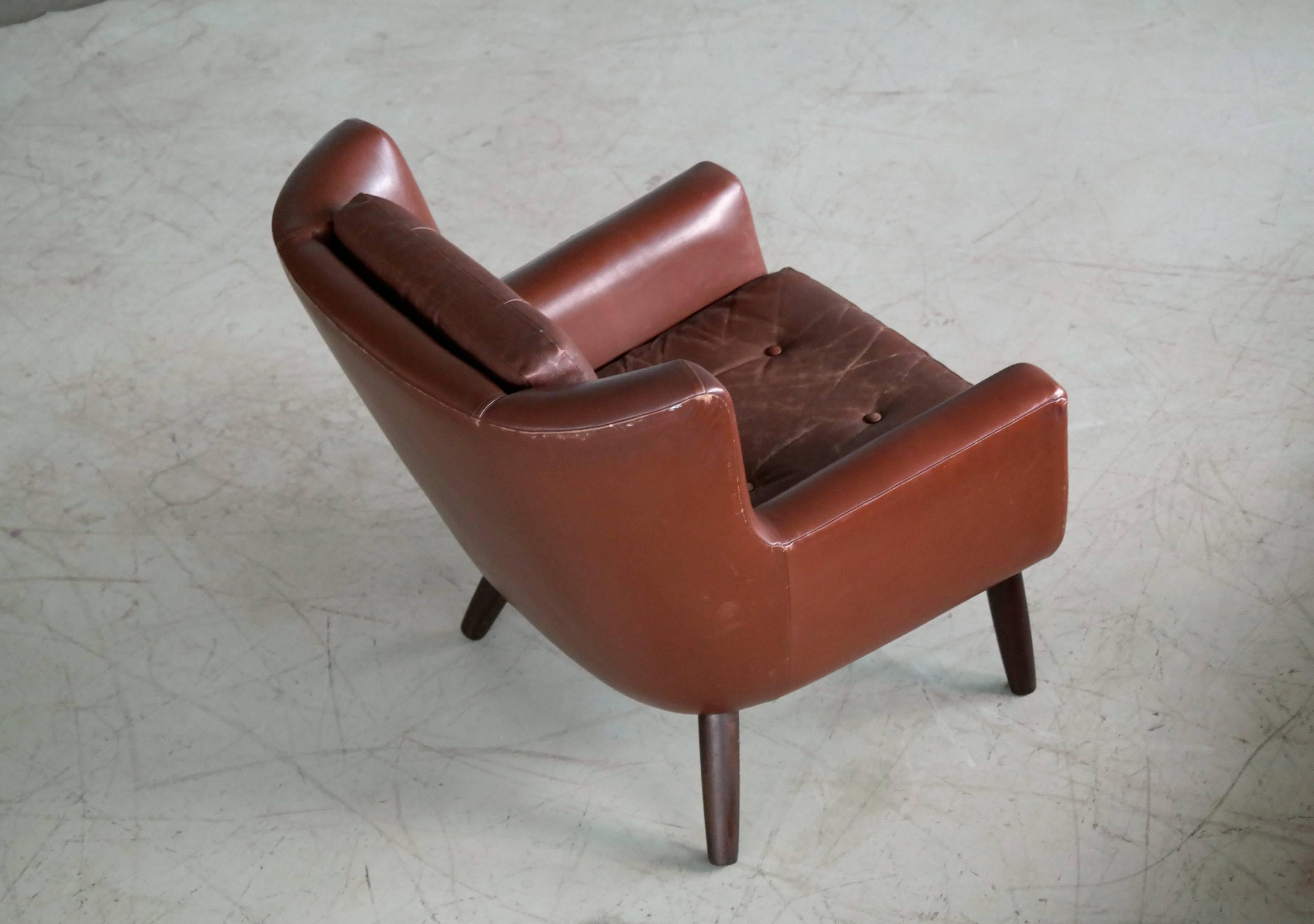 Pair of Danish Mid-Century Easy Chairs in Leather and Teak by Skjold Sørensen 1