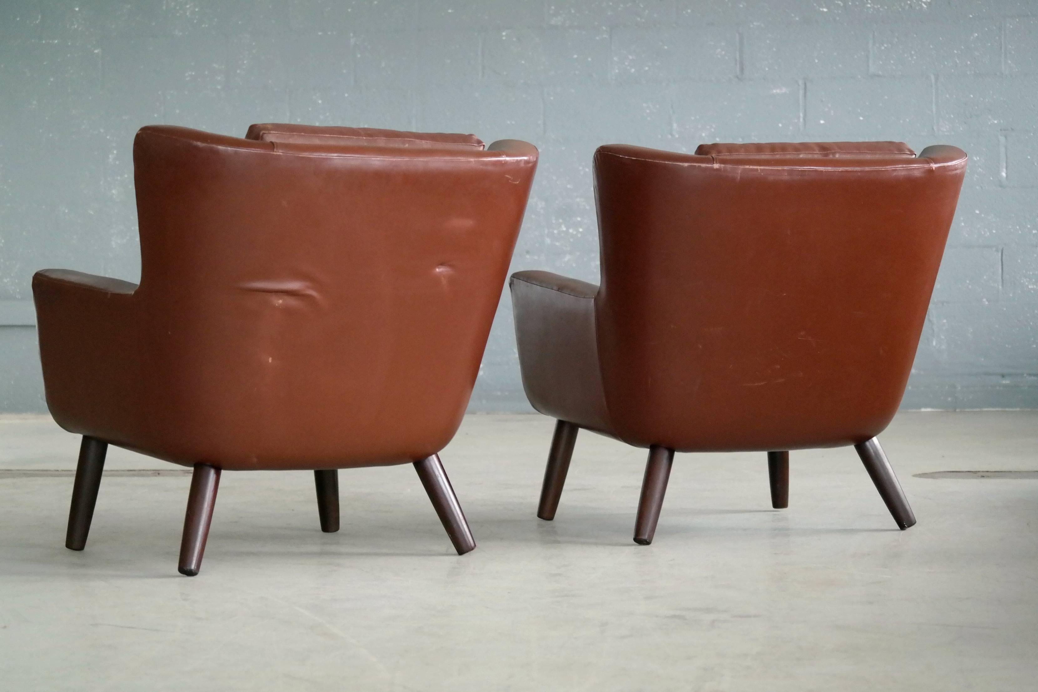 Pair of Danish Mid-Century Easy Chairs in Leather and Teak by Skjold Sørensen 3