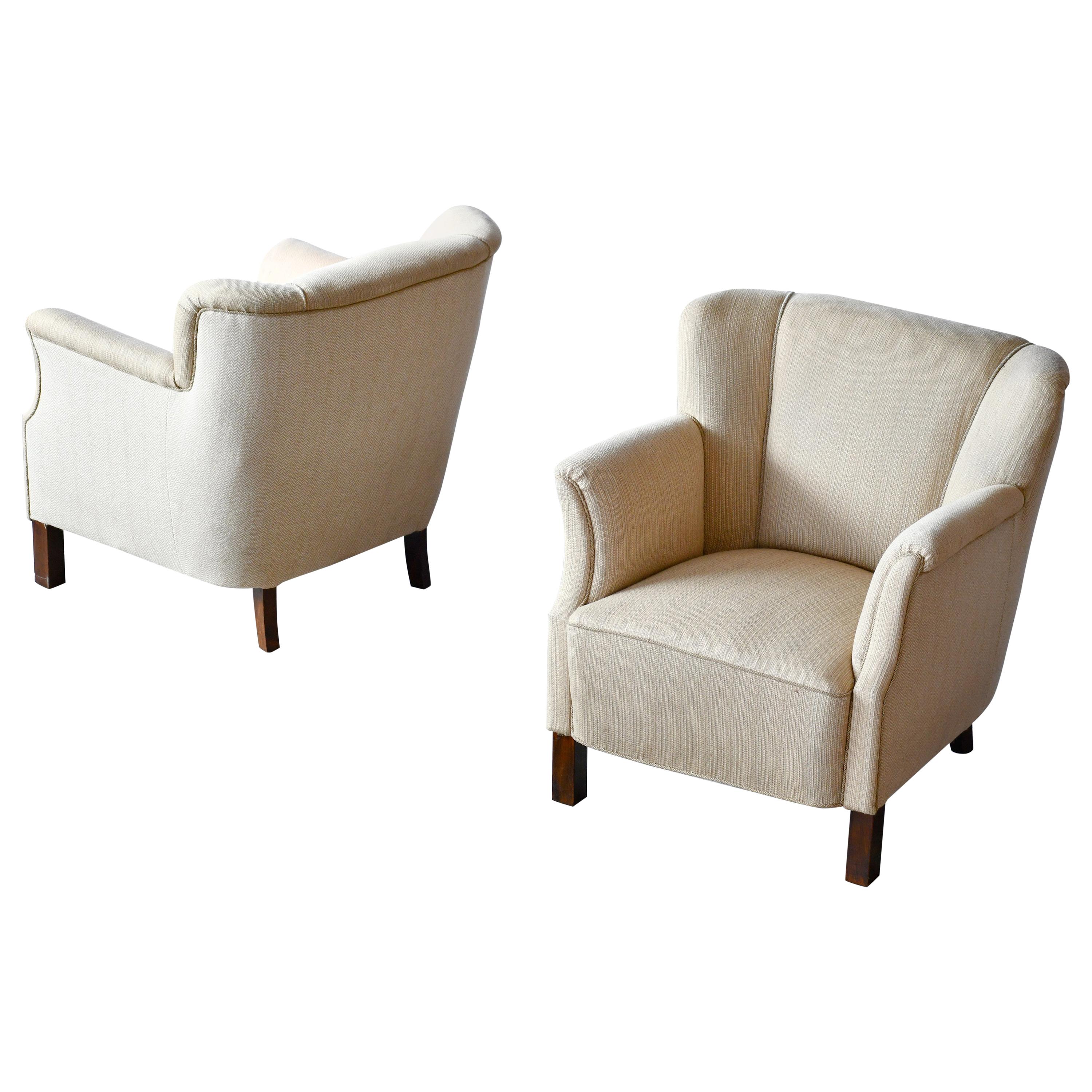 Pair of Danish Mid-Century Fritz Hansen Style Lounge Chairs, ca. 1940-50