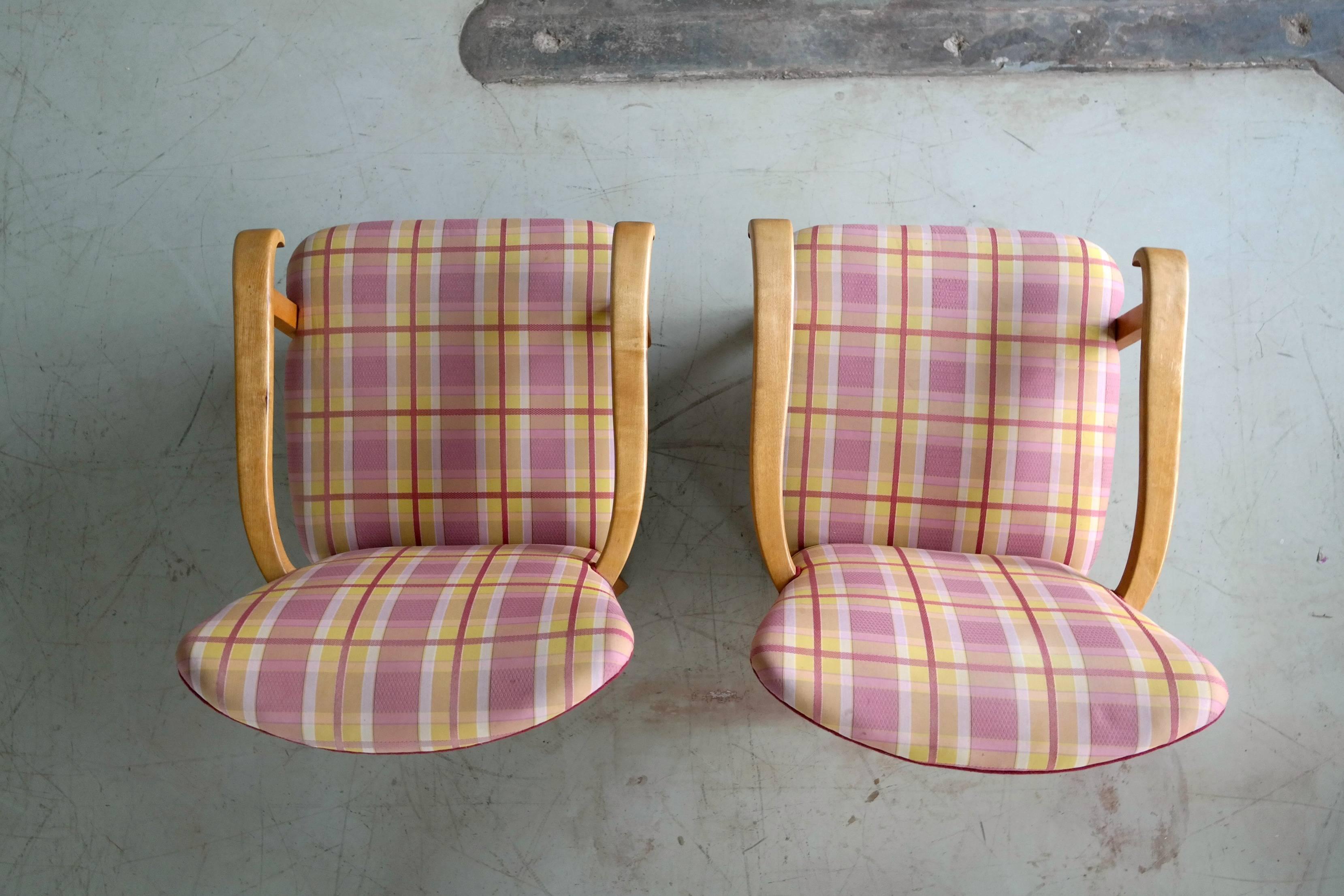Beech Pair of Danish Midcentury Fritz Hansen Style Lounge Chairs