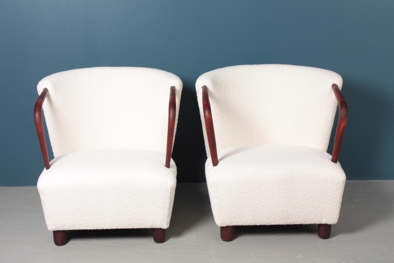 Pair of Danish Midcentury Lounge Chairs with Boucle, 1940s 5