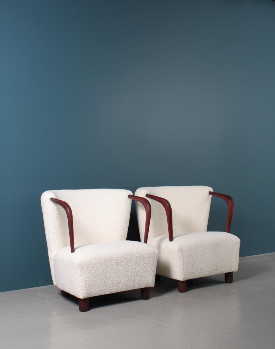 Pair of Danish Midcentury Lounge Chairs with Boucle, 1940s 6