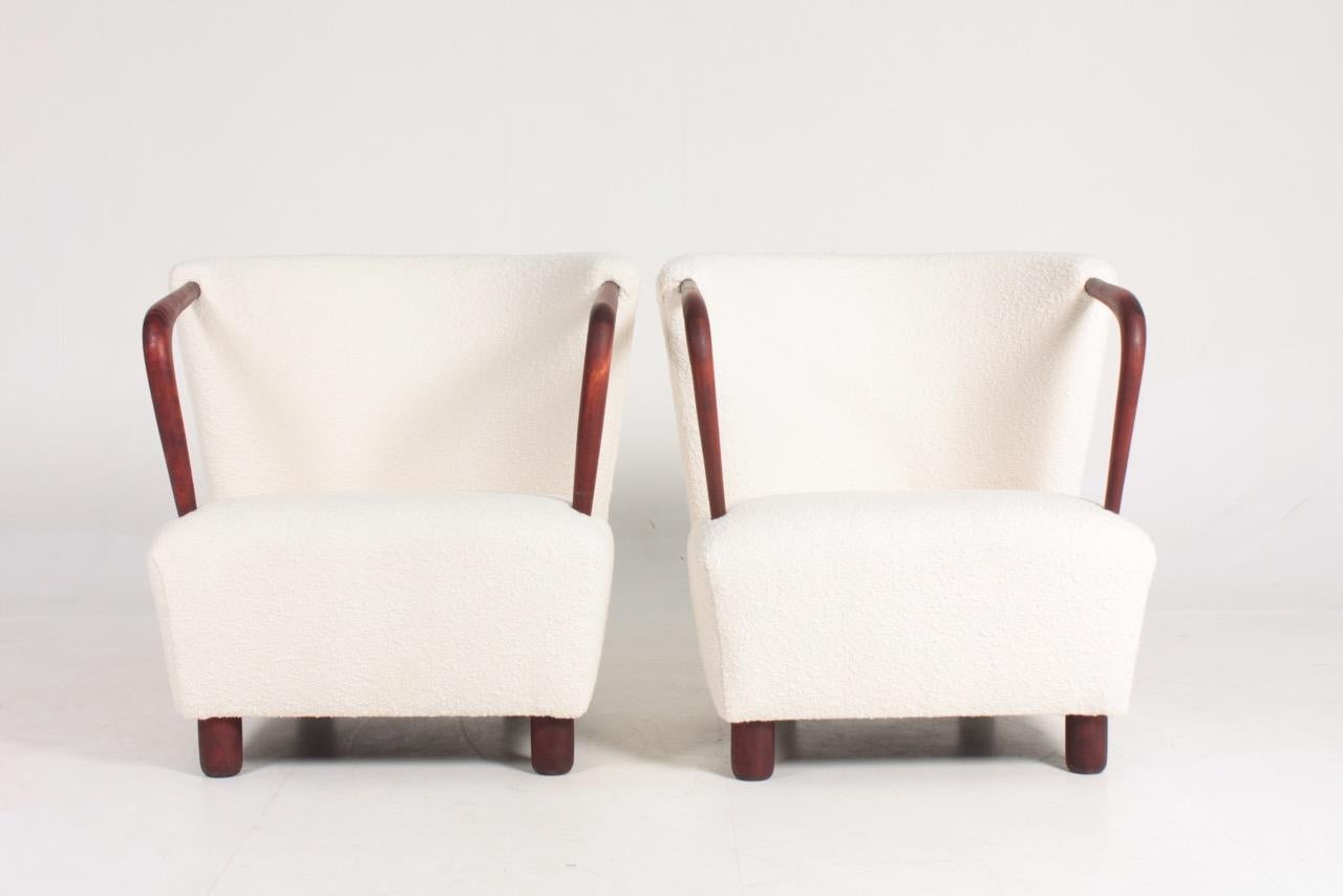 Mid-20th Century Pair of Danish Midcentury Lounge Chairs with Boucle, 1940s