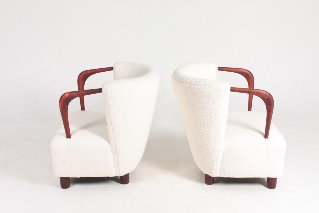 Wool Pair of Danish Midcentury Lounge Chairs with Boucle, 1940s