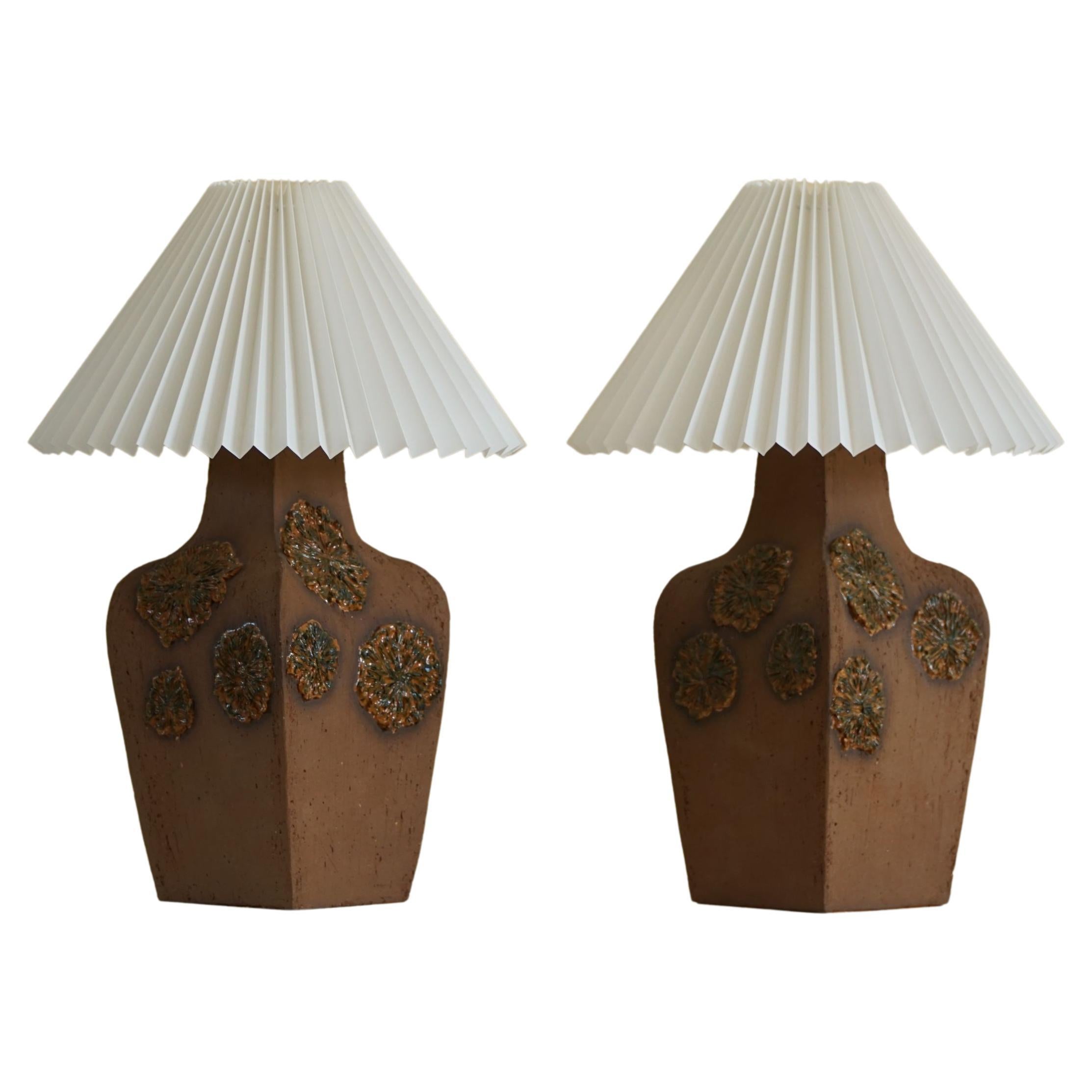 Pair of Danish Mid-Century Modern Brutalist Ceramic Table Lamps, Made in 1970s