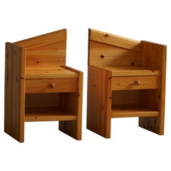 Pair of Danish Mid-Century Modern Brutalist Nightstands in Solid Pine, 1970s