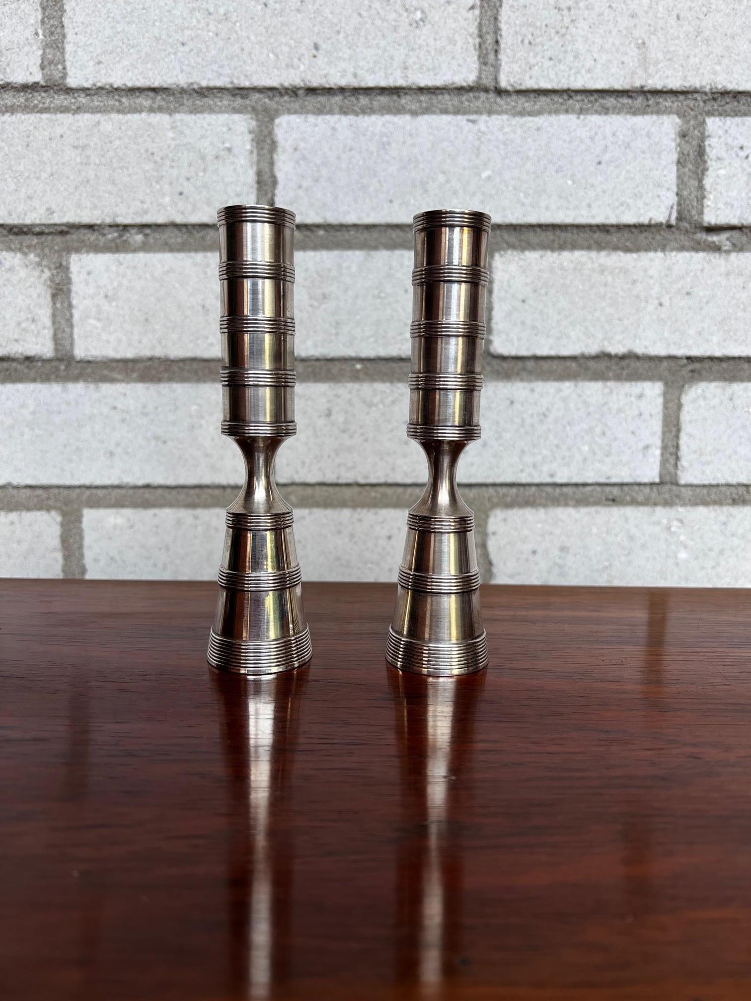 Silver Pair of Danish Mid-Century Modern Candlesticks by Jens Quistgaard For Sale