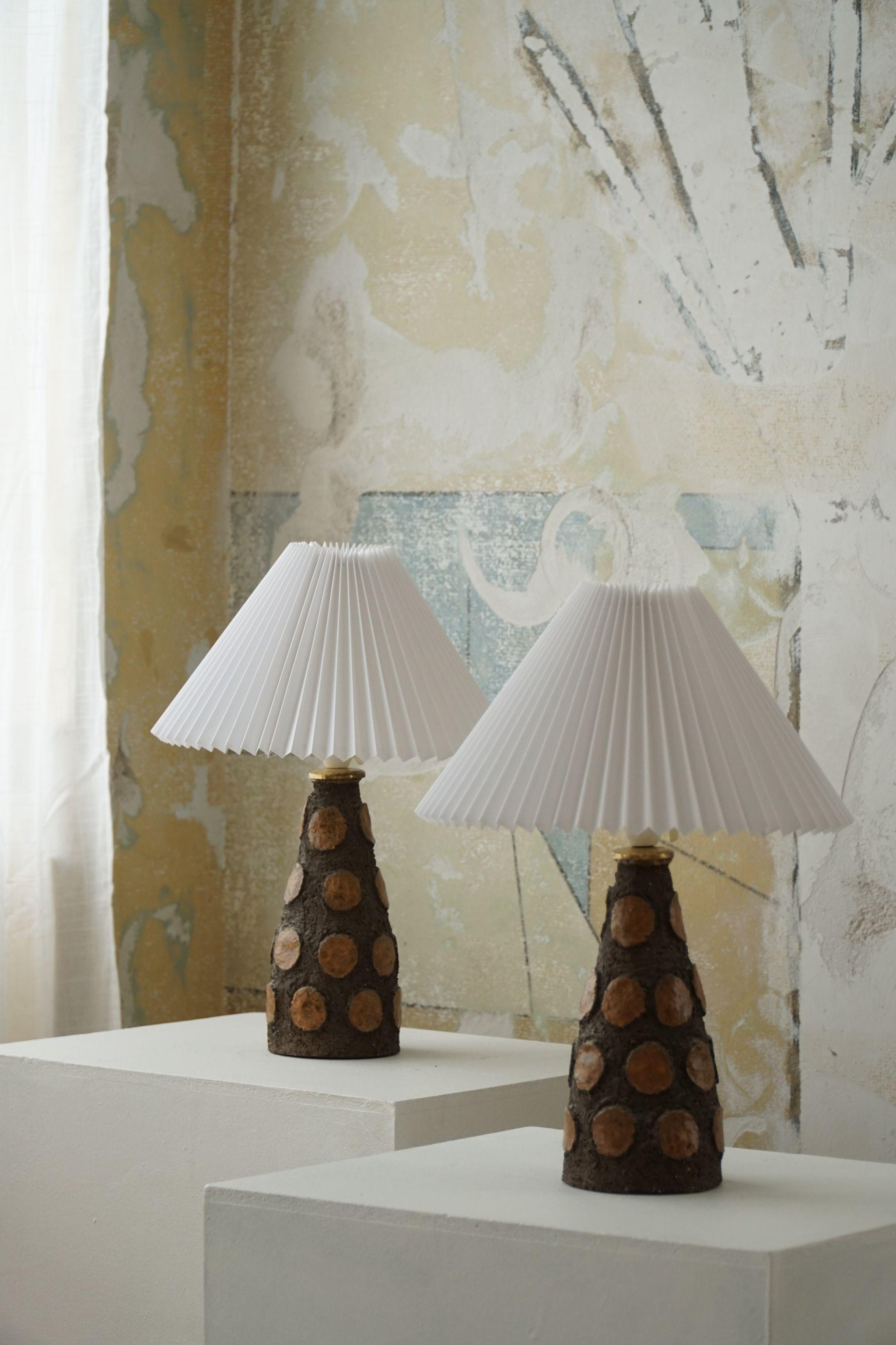 Pair of Danish Mid-Century Modern Ceramic Table Lamps, Brutalism, 1970s 1