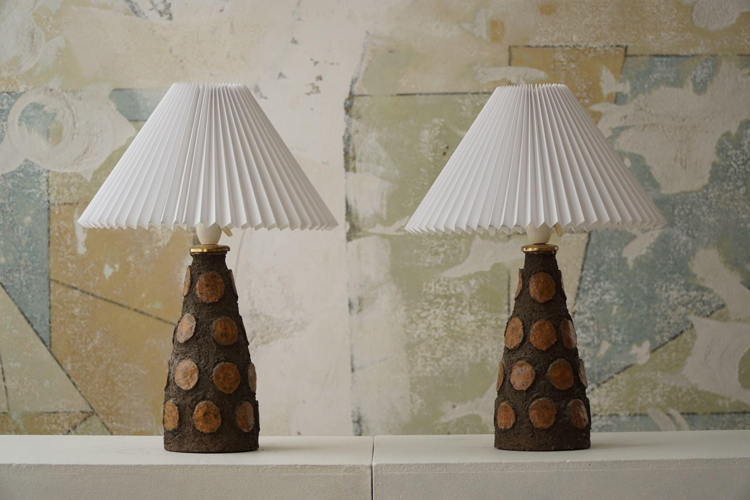 Pair of Danish Mid-Century Modern Ceramic Table Lamps, Brutalism, 1970s 3