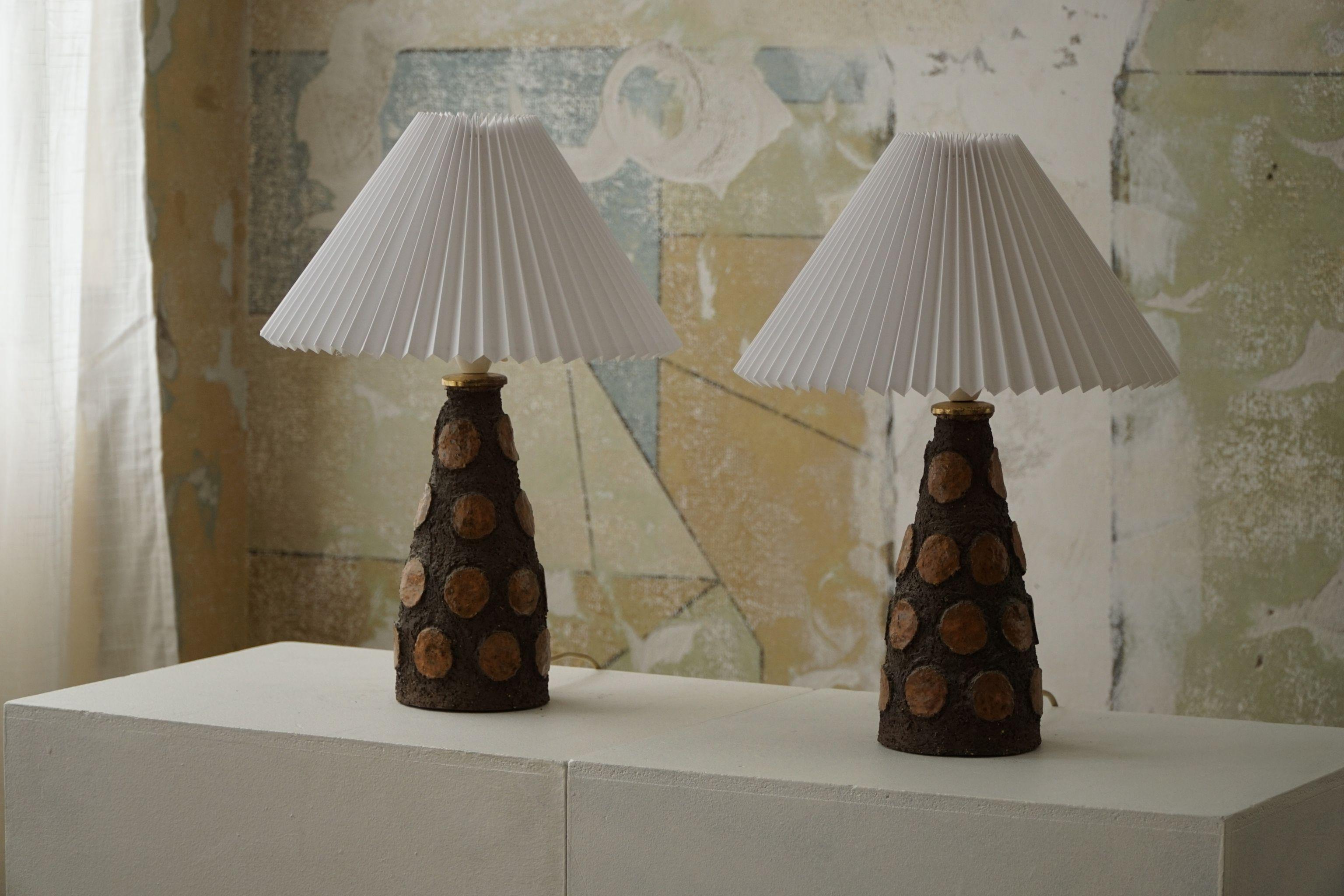 Pair of Danish Mid-Century Modern Ceramic Table Lamps, Brutalism, 1970s 4