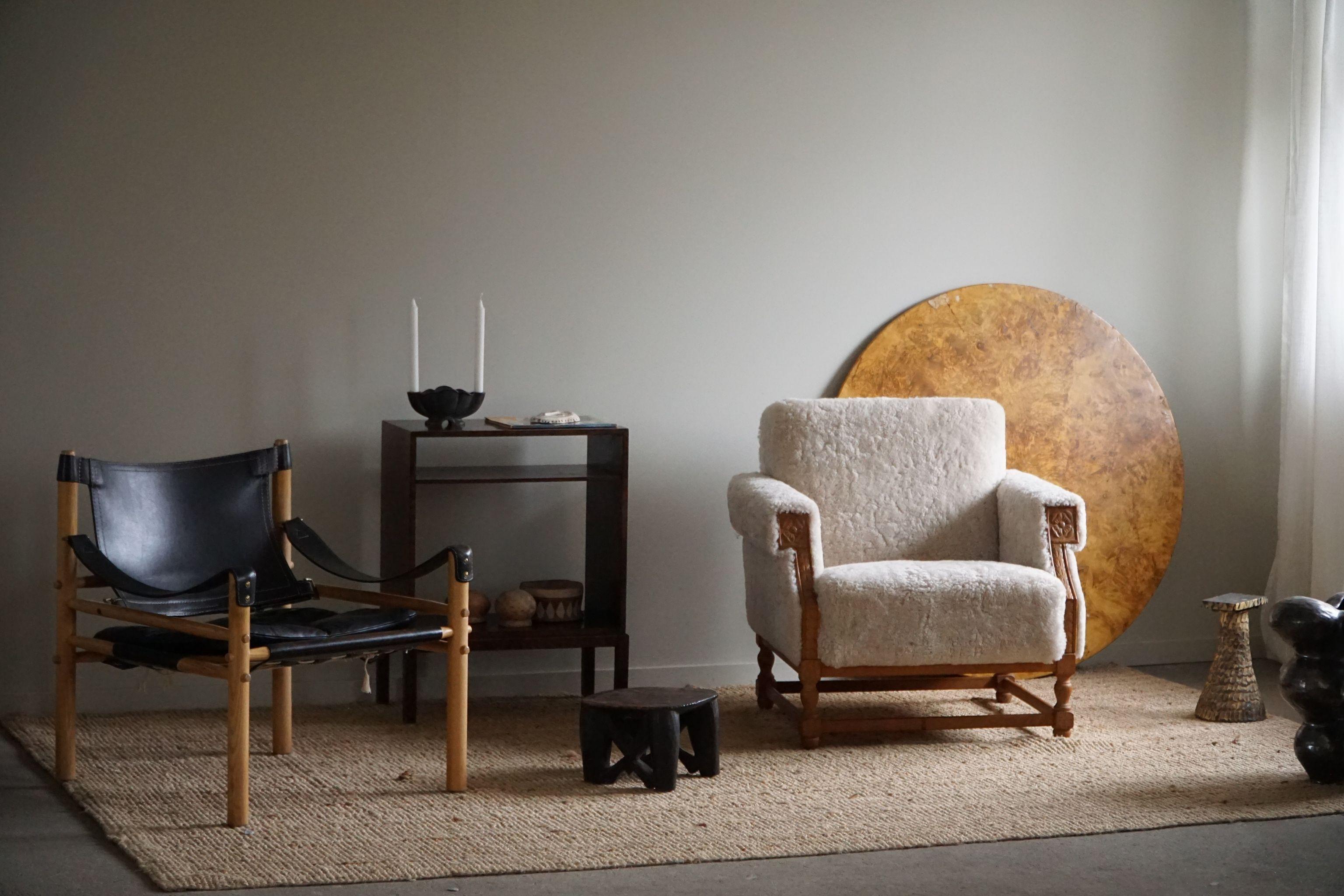 Pair of Danish Mid-Century Modern Lounge Chairs in Shearling Lambswool, 1950s 8