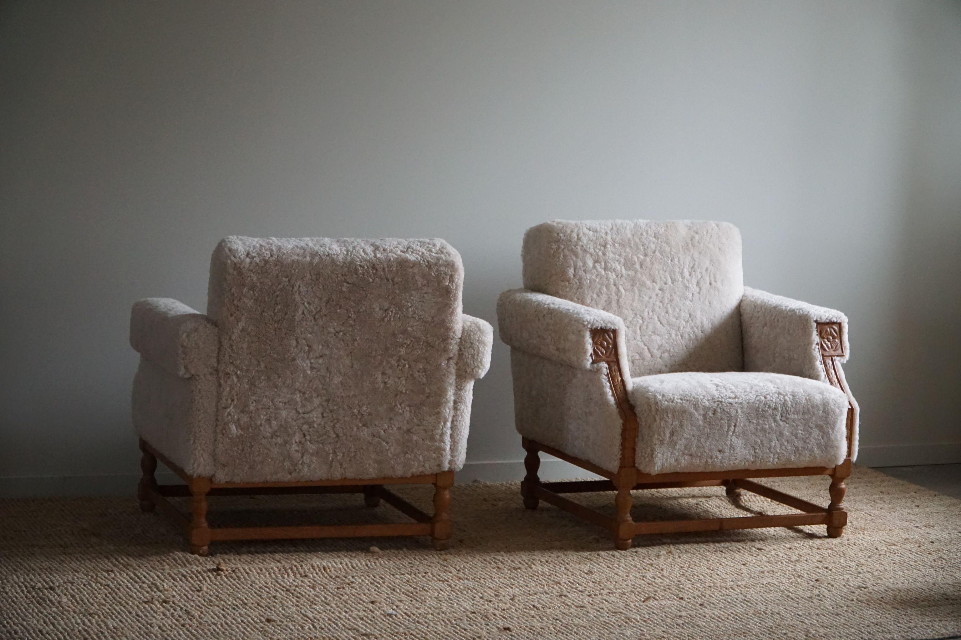 Pair of Danish Mid-Century Modern Lounge Chairs in Shearling Lambswool, 1950s In Good Condition In Odense, DK
