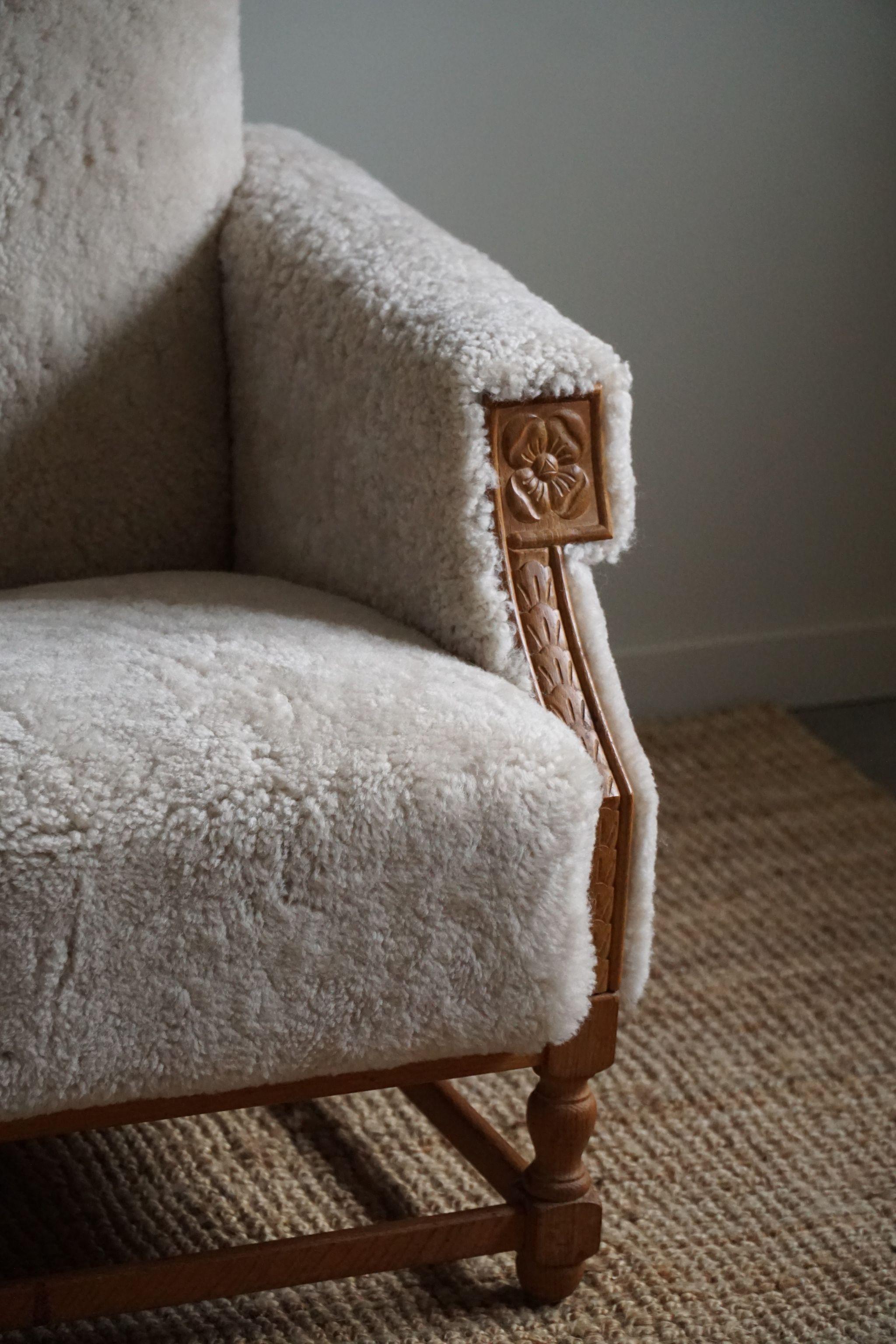 Pair of Danish Mid-Century Modern Lounge Chairs in Shearling Lambswool, 1950s 1