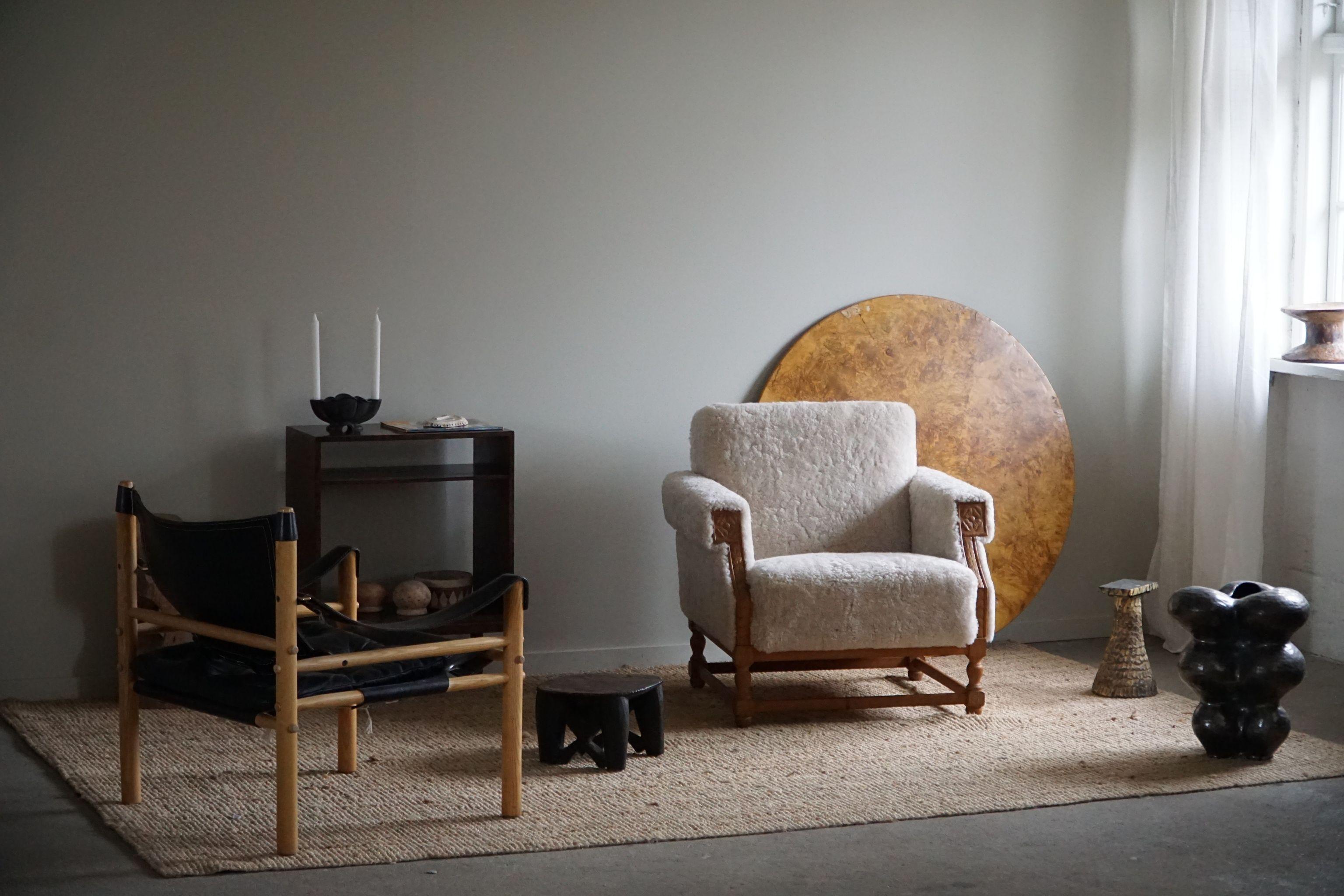 Pair of Danish Mid-Century Modern Lounge Chairs in Shearling Lambswool, 1950s 2