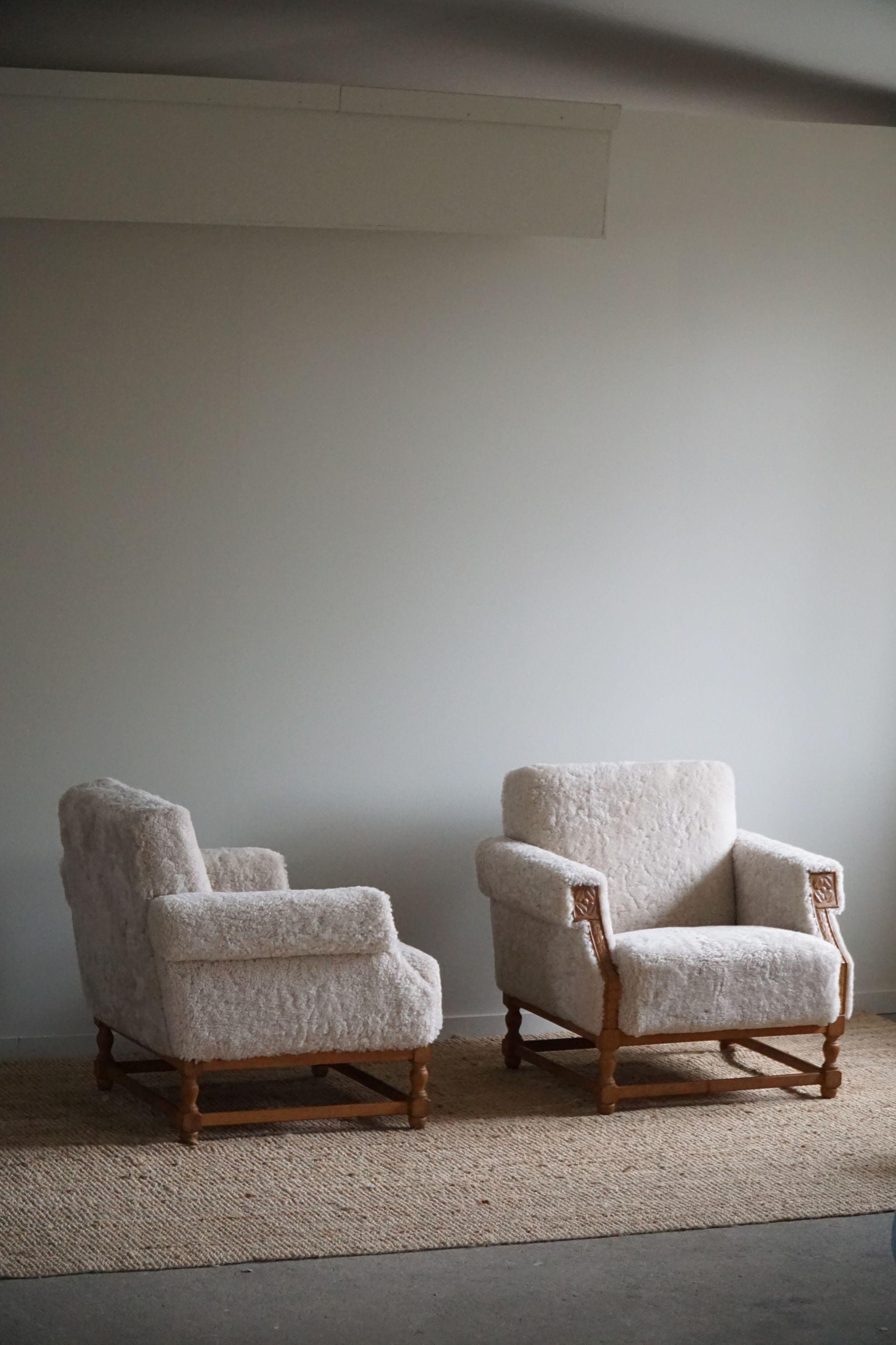 Pair of Danish Mid-Century Modern Lounge Chairs in Shearling Lambswool, 1950s 3