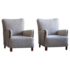 Pair of Danish Mid-Century Modern Lounge Chairs in Shearling Lambswool, 1950s