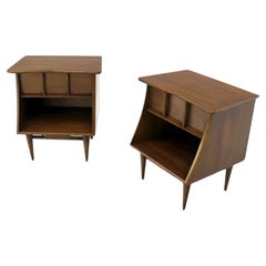Vintage Pair of Danish Mid Century Modern One Drawer Walnut End Tables Night Stands MINT