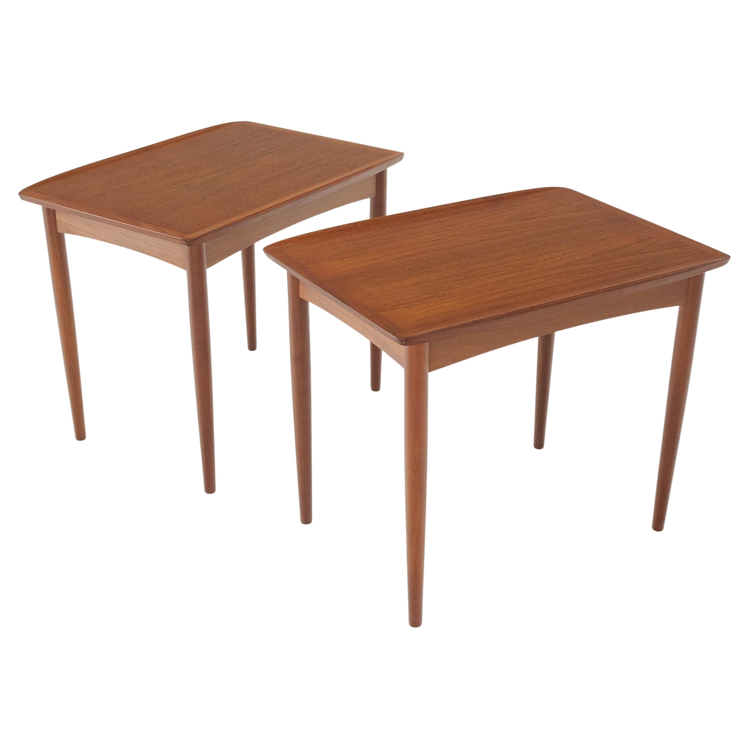 Pair of Danish Mid Century Modern Rolled Edges Side End Tables Stands Dowel Legs For Sale