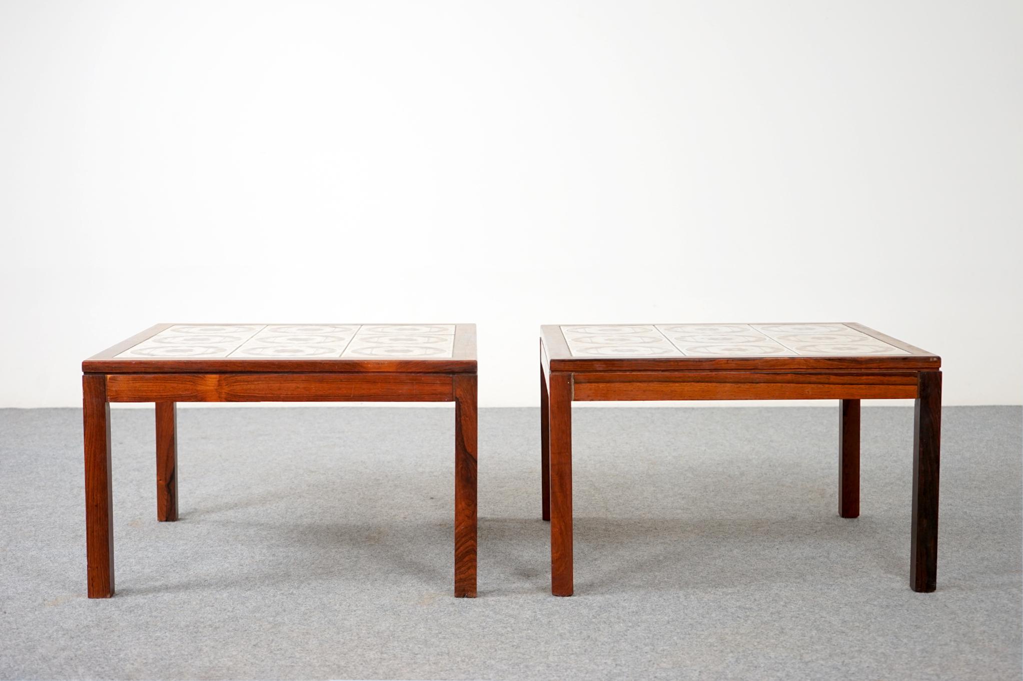 Scandinavian Modern Pair of Danish Mid-Century Modern Rosewood & Tile Side Tables