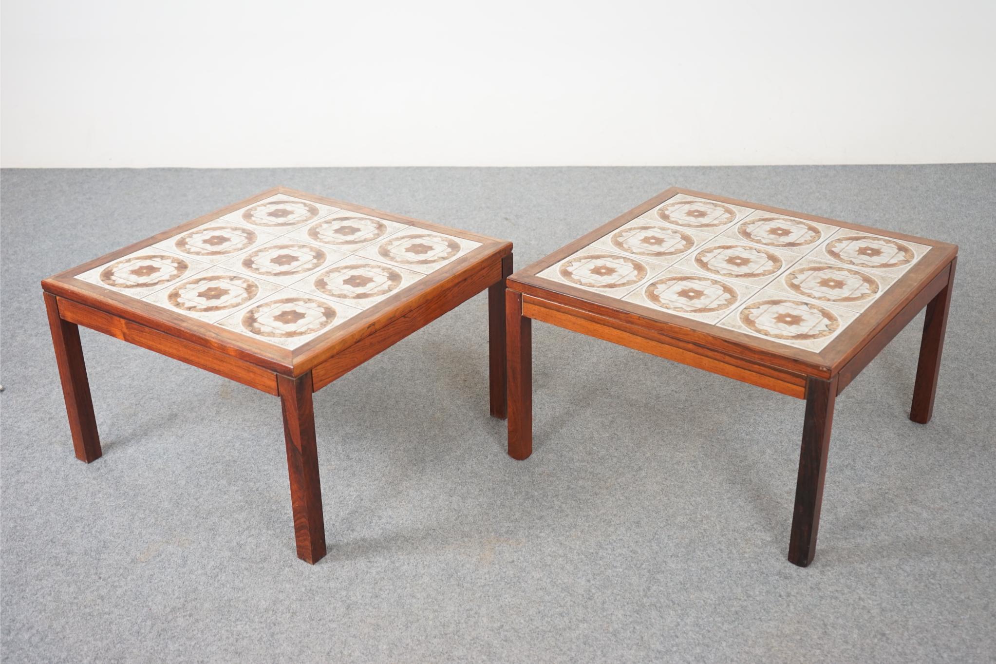 Ceramic Pair of Danish Mid-Century Modern Rosewood & Tile Side Tables
