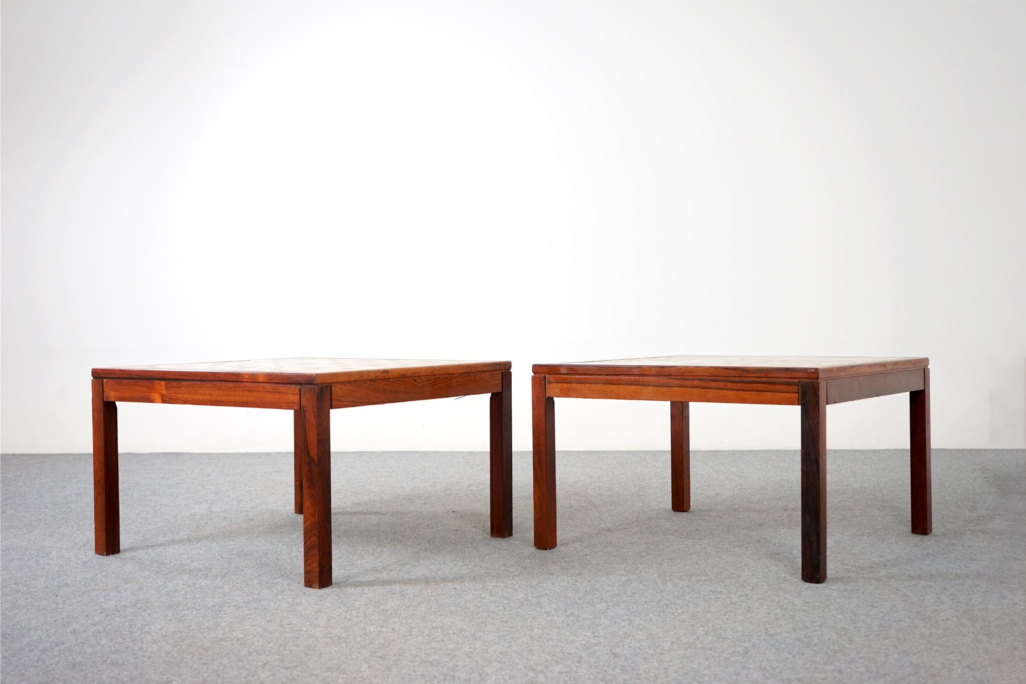 Pair of Danish Mid-Century Modern Rosewood & Tile Side Tables 1