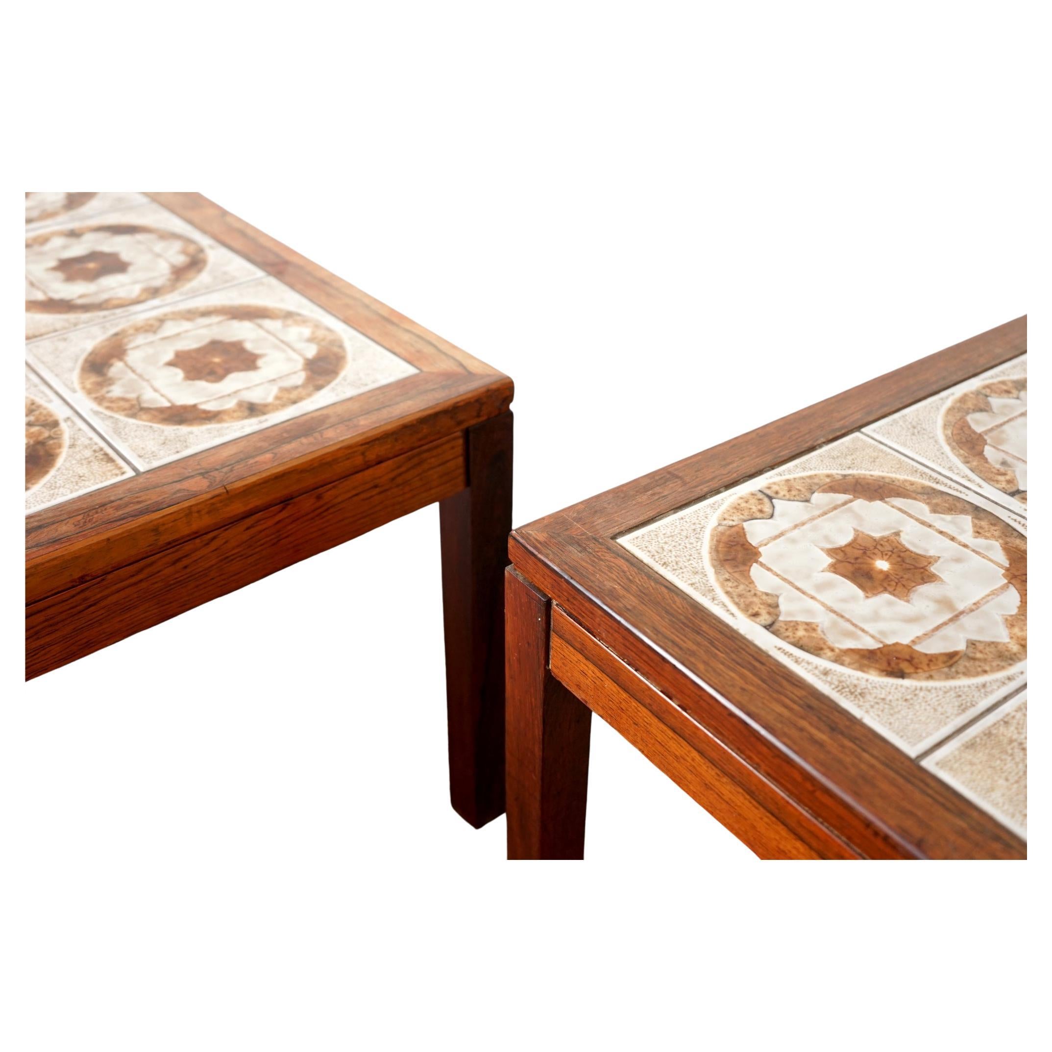 Pair of Danish Mid-Century Modern Rosewood & Tile Side Tables