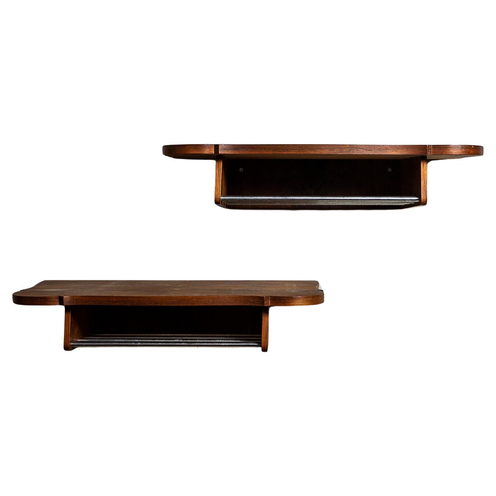 Pair of Danish Mid-Century Modern Rosewood Wall Mounted Bedsides / Night Stands For Sale