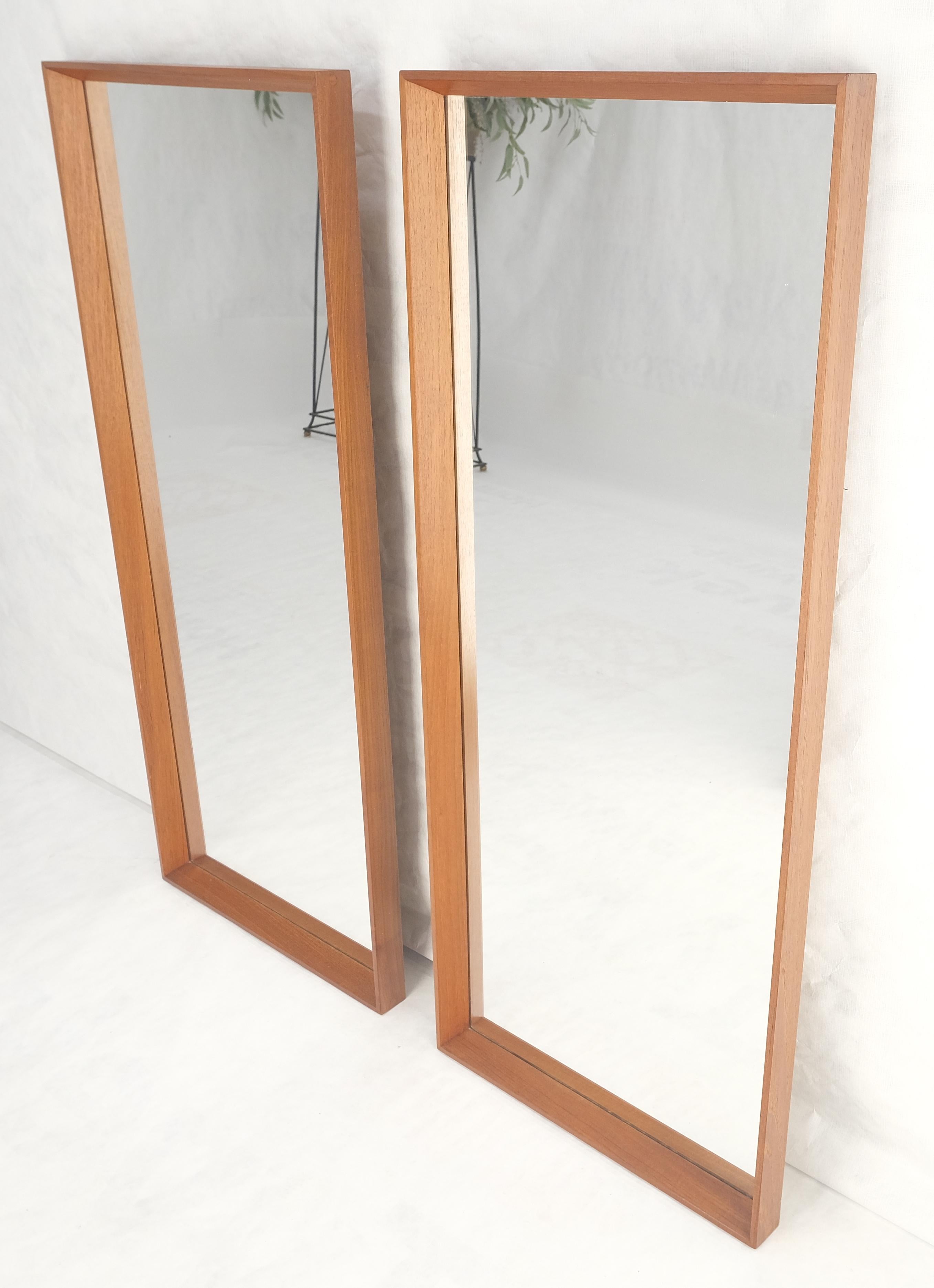 Pair of Danish Mid Century Modern Solid Teak Frames Rectangle Wall Mirrors MINT! For Sale 4