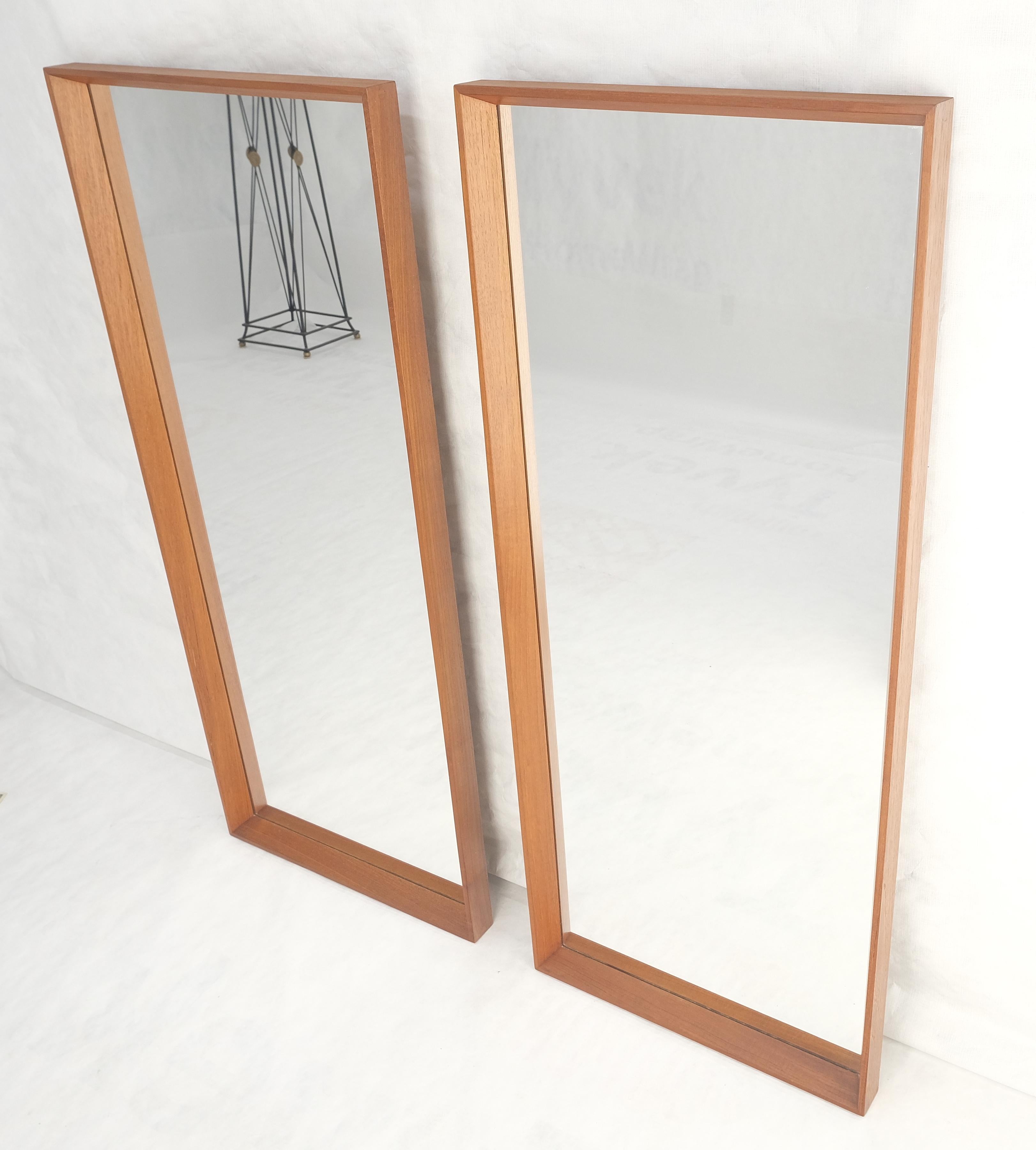 Pair of Danish Mid Century Modern Solid Teak Frames Rectangle Wall Mirrors MINT! For Sale 5
