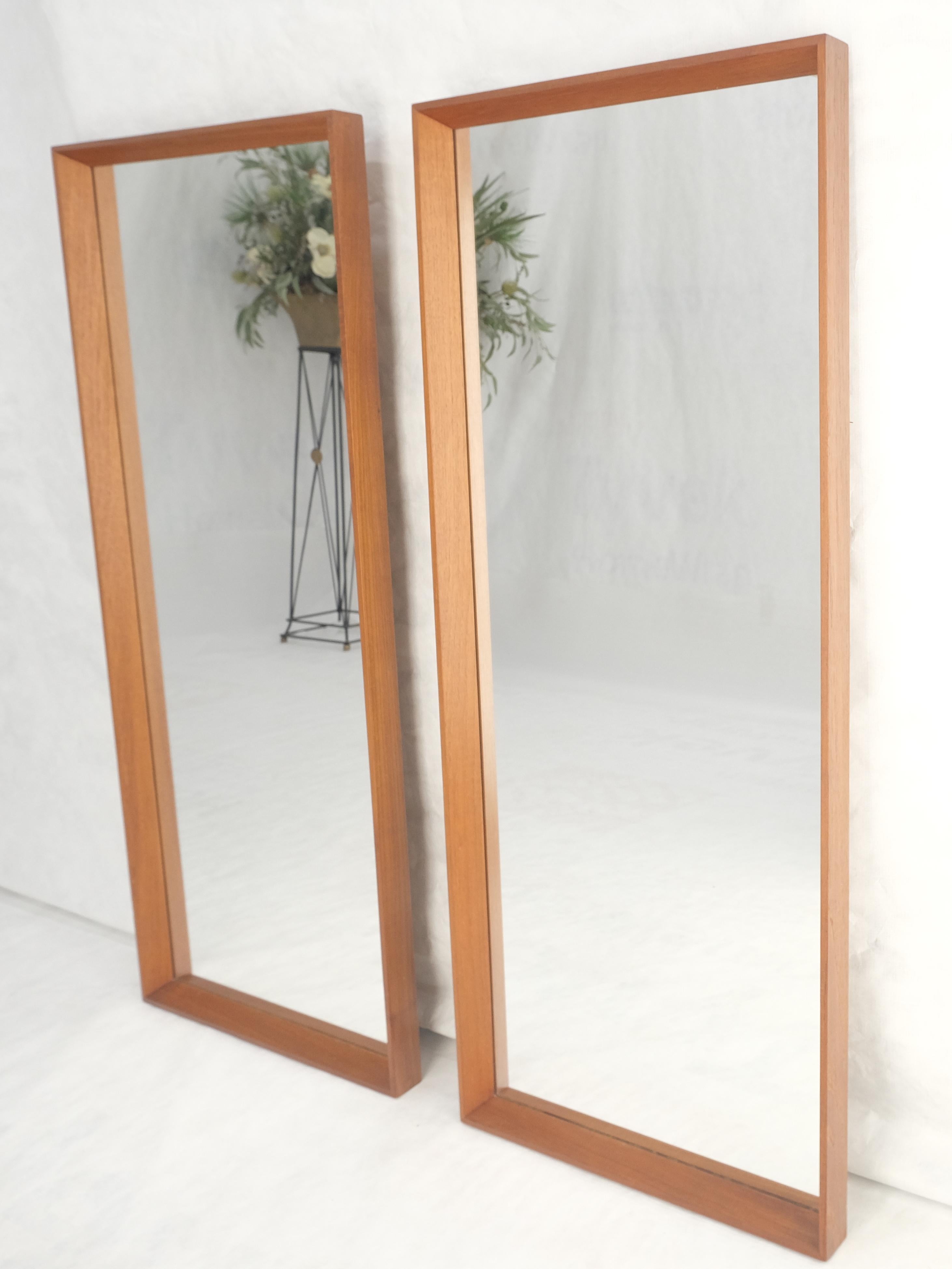 Pair of Danish Mid Century Modern Solid Teak Frames Rectangle Wall Mirrors MINT! For Sale 6