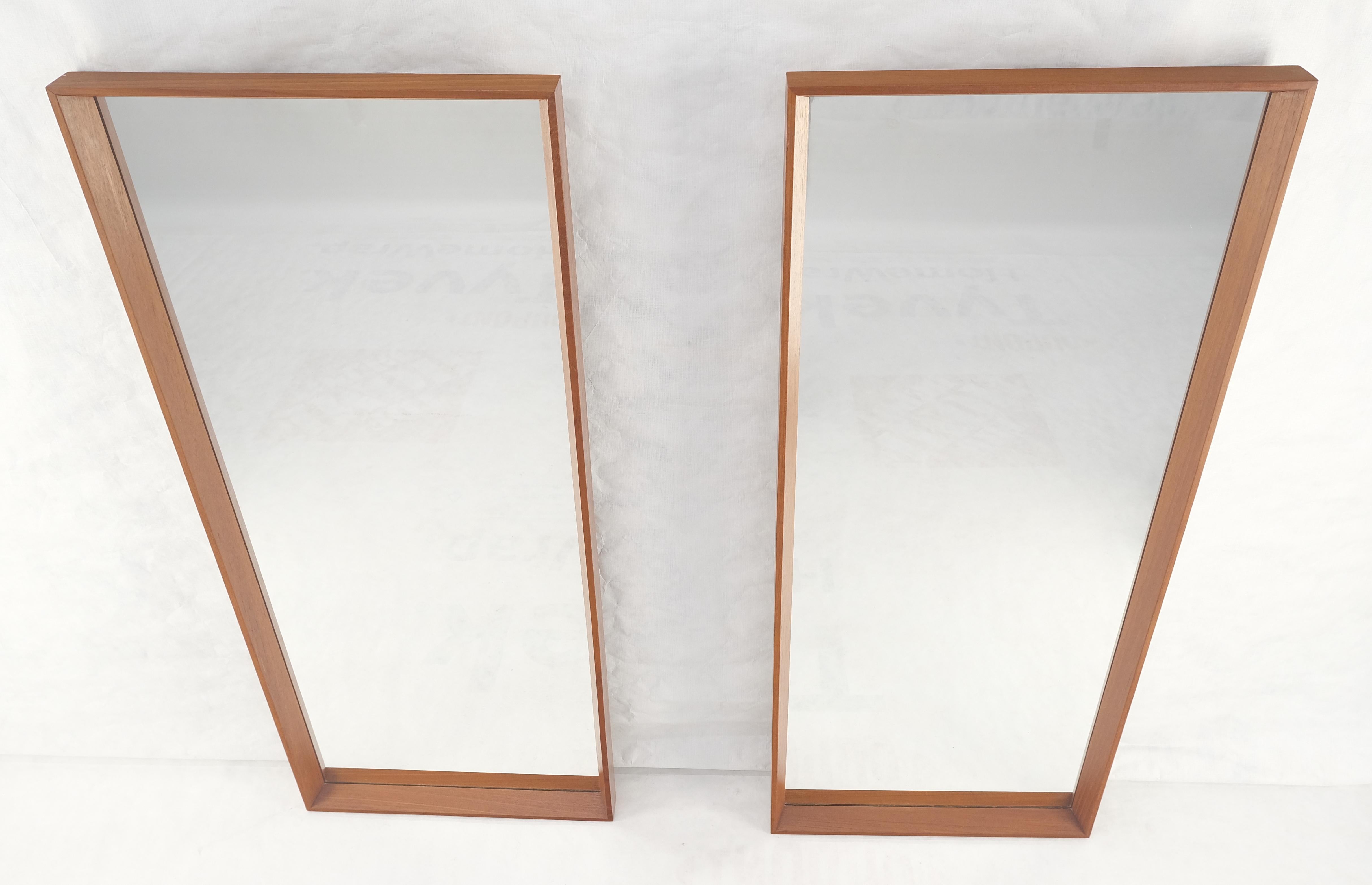 Lacquered Pair of Danish Mid Century Modern Solid Teak Frames Rectangle Wall Mirrors MINT! For Sale