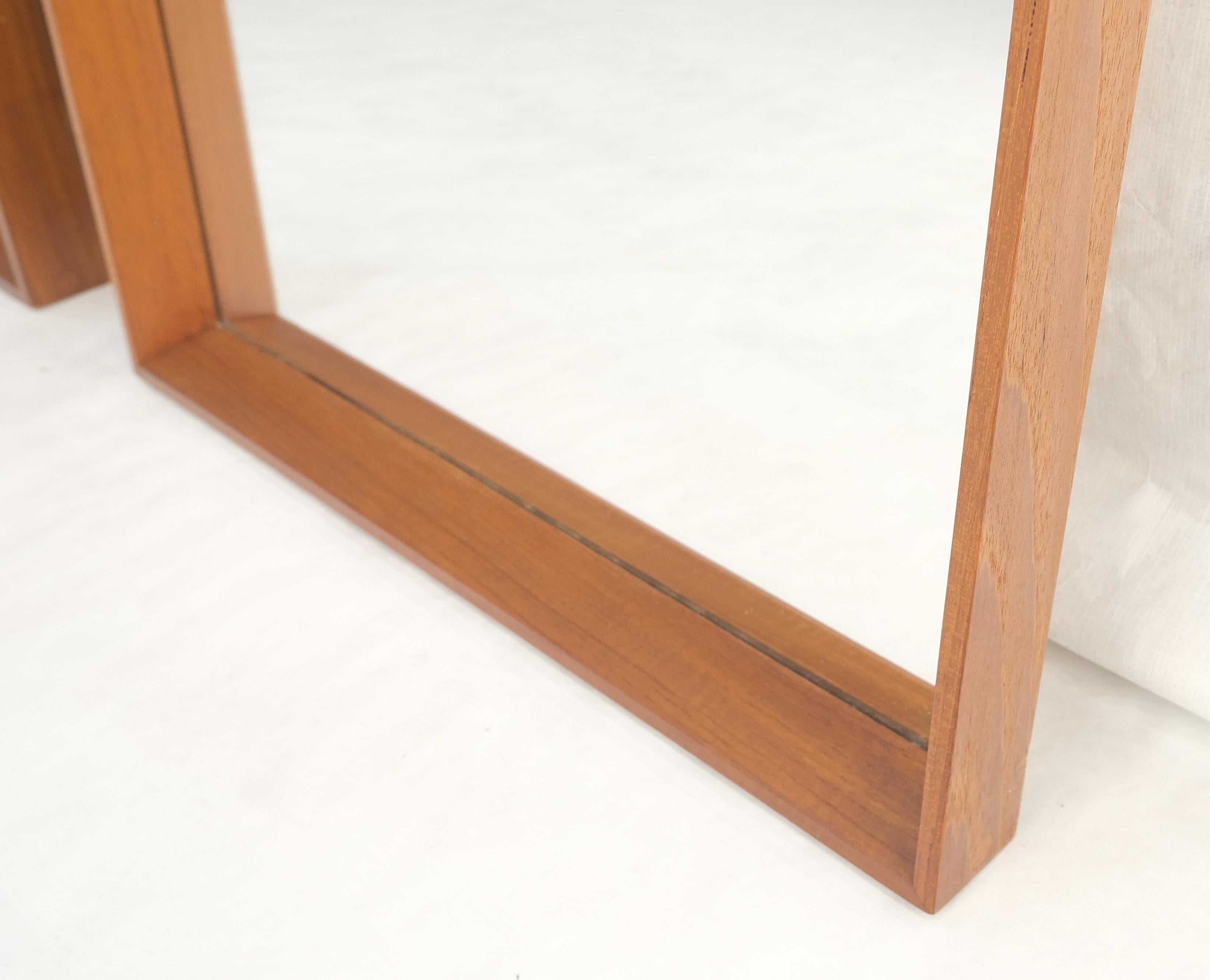 Pair of Danish Mid Century Modern Solid Teak Frames Rectangle Wall Mirrors MINT! In Good Condition For Sale In Rockaway, NJ