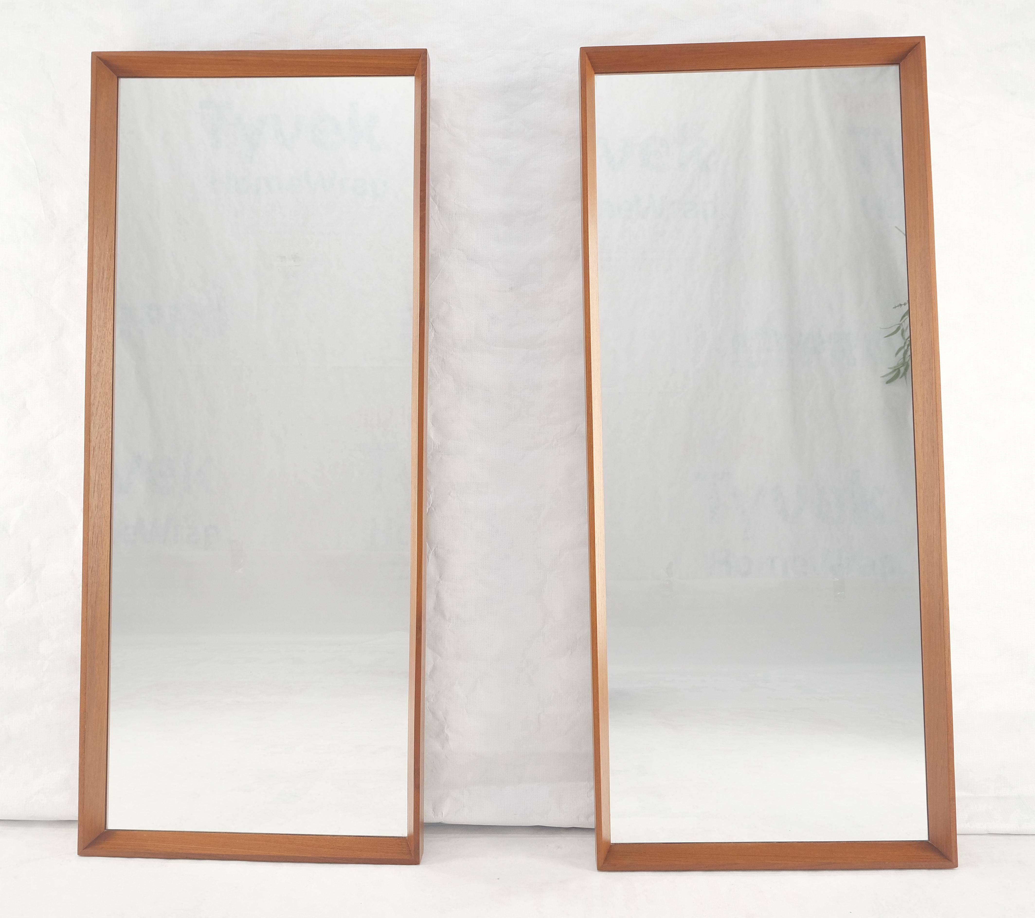 20th Century Pair of Danish Mid Century Modern Solid Teak Frames Rectangle Wall Mirrors MINT! For Sale