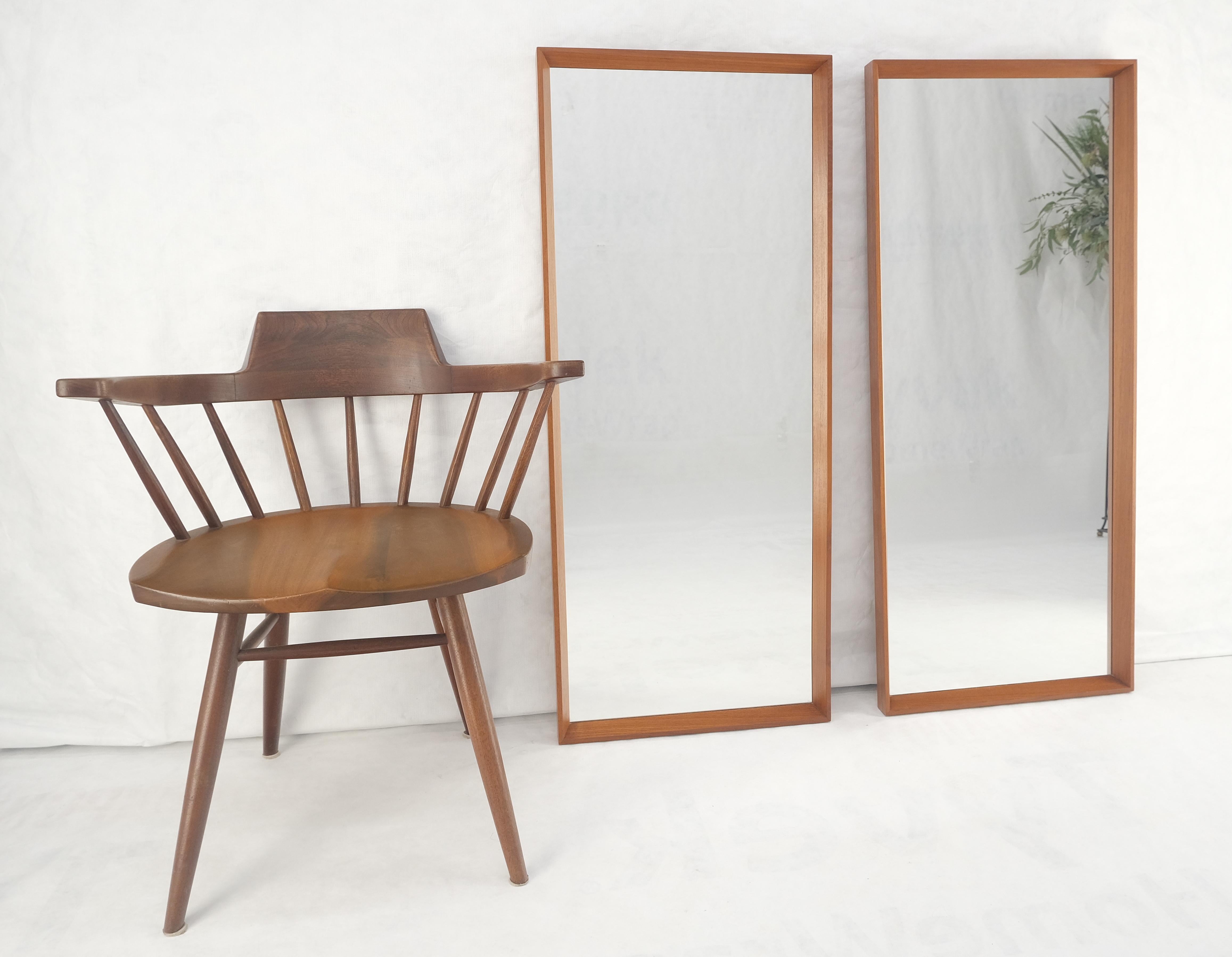 Pair of Danish Mid Century Modern Solid Teak Frames Rectangle Wall Mirrors MINT! For Sale 1