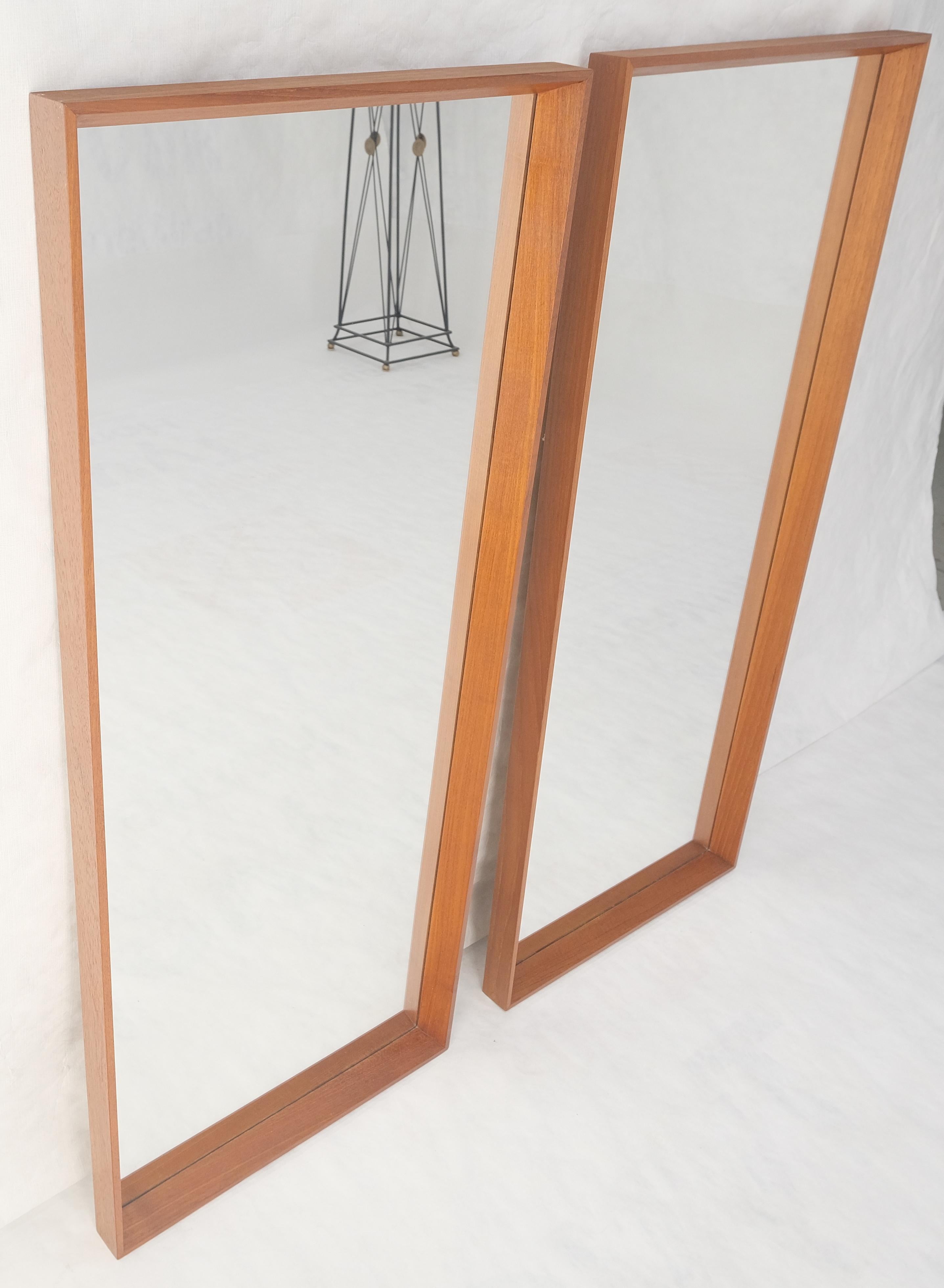 Pair of Danish Mid Century Modern Solid Teak Frames Rectangle Wall Mirrors MINT! For Sale 2