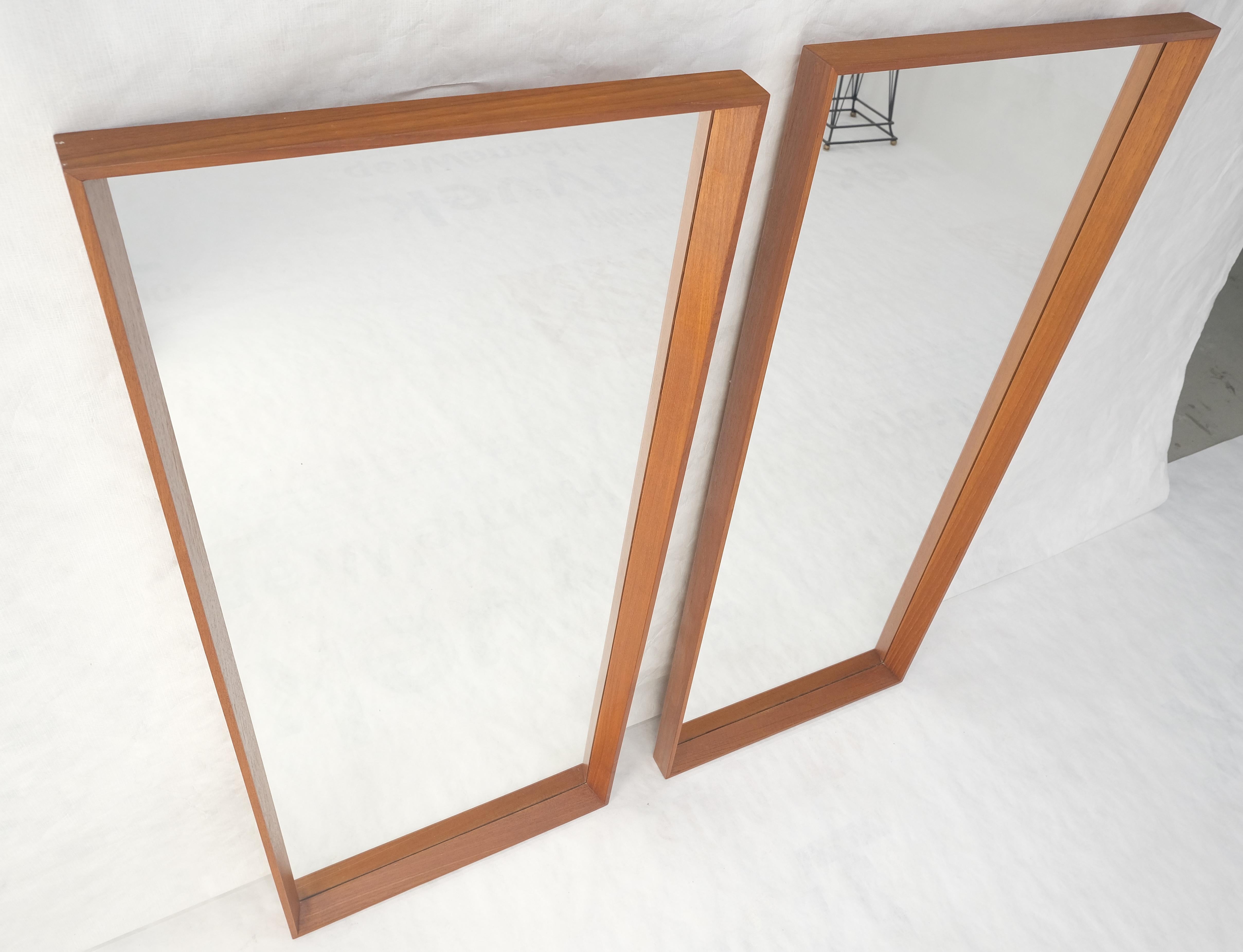 Pair of Danish Mid Century Modern Solid Teak Frames Rectangle Wall Mirrors MINT! For Sale 3