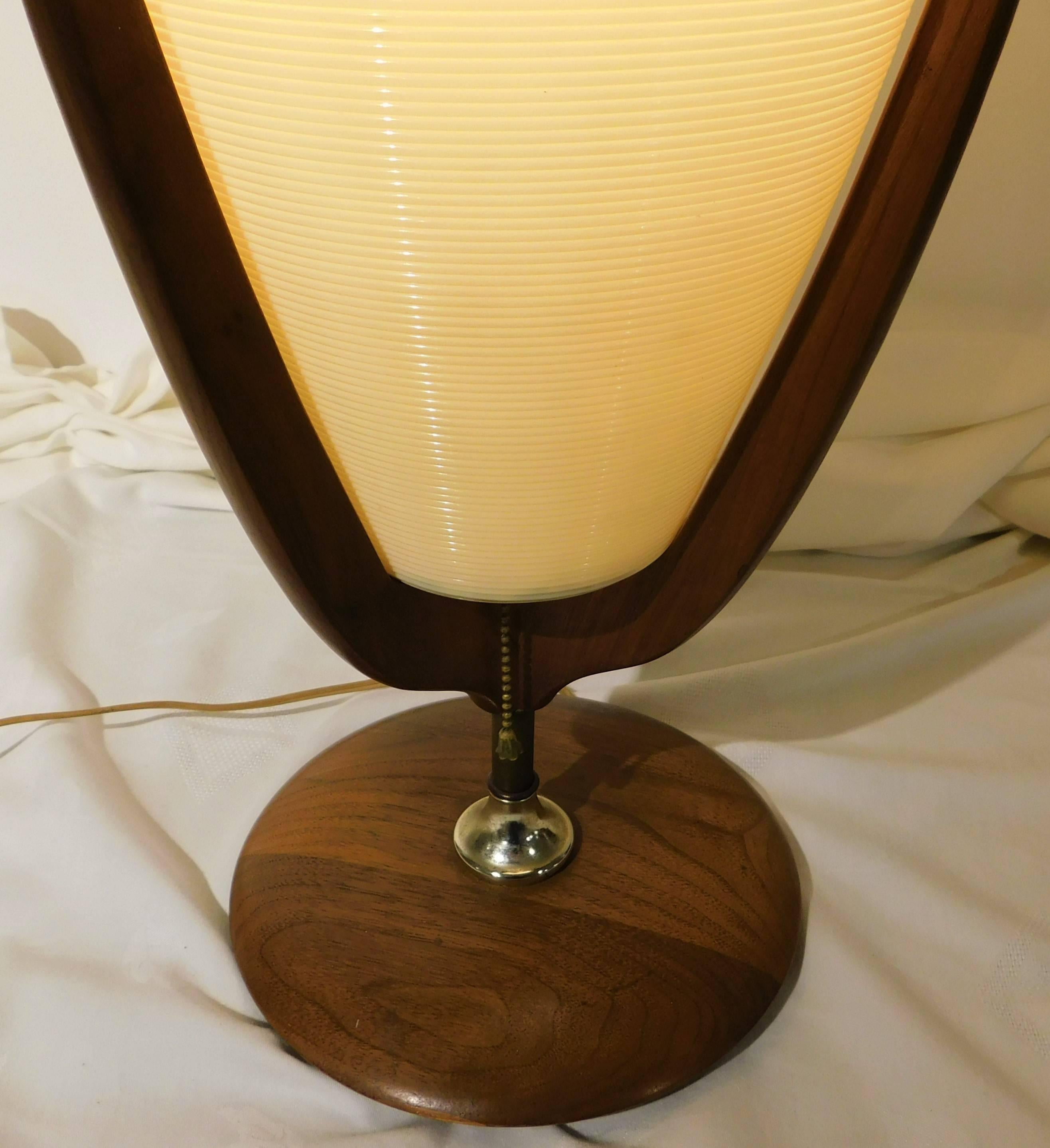 Pair of Mid-Century Modern Spun Fiberglass and Teak Atomic Lamps 2