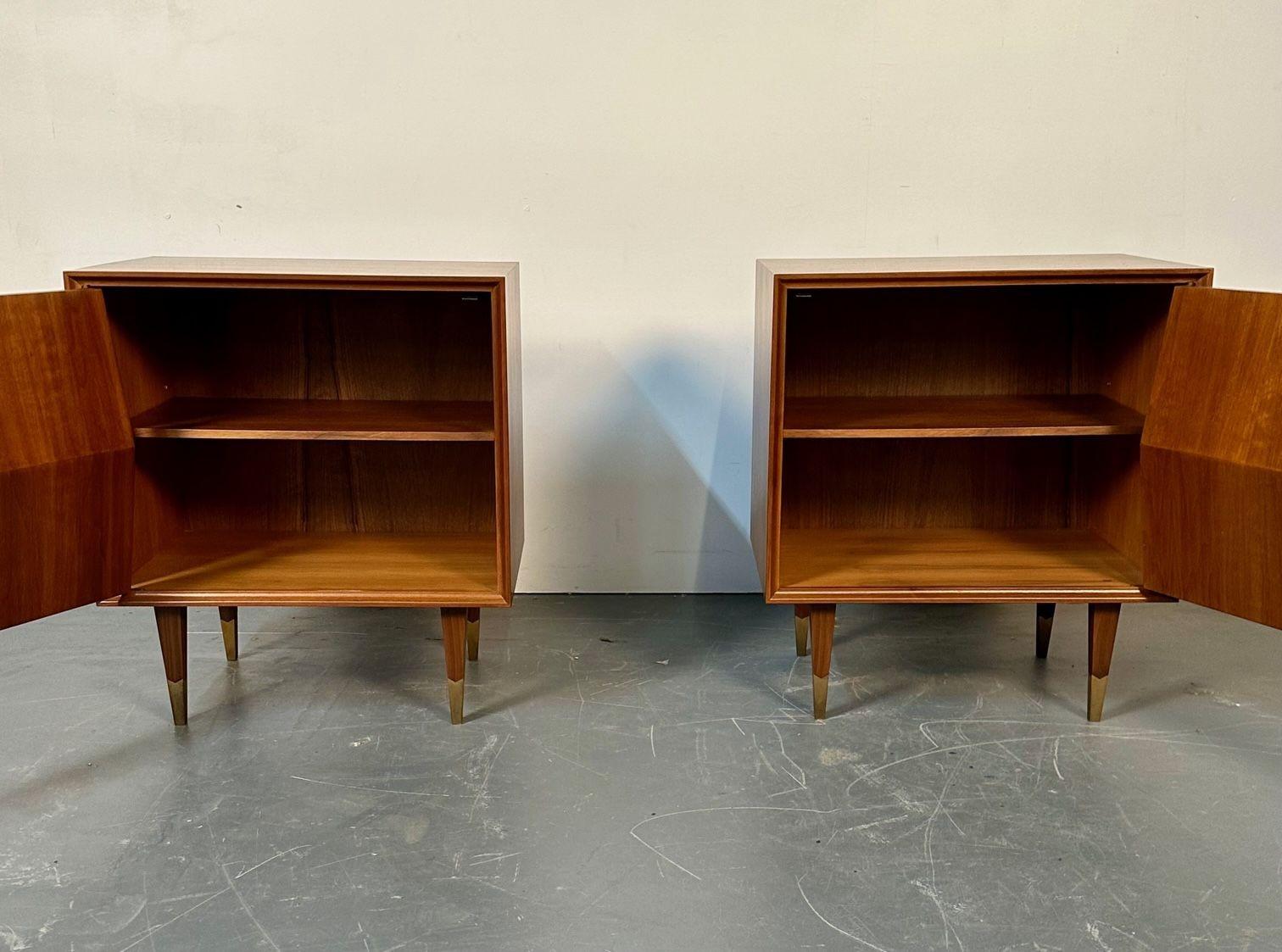 Pair of Danish Mid-Century Modern Style Geometric Nightstands, Walnut, Brass For Sale 10