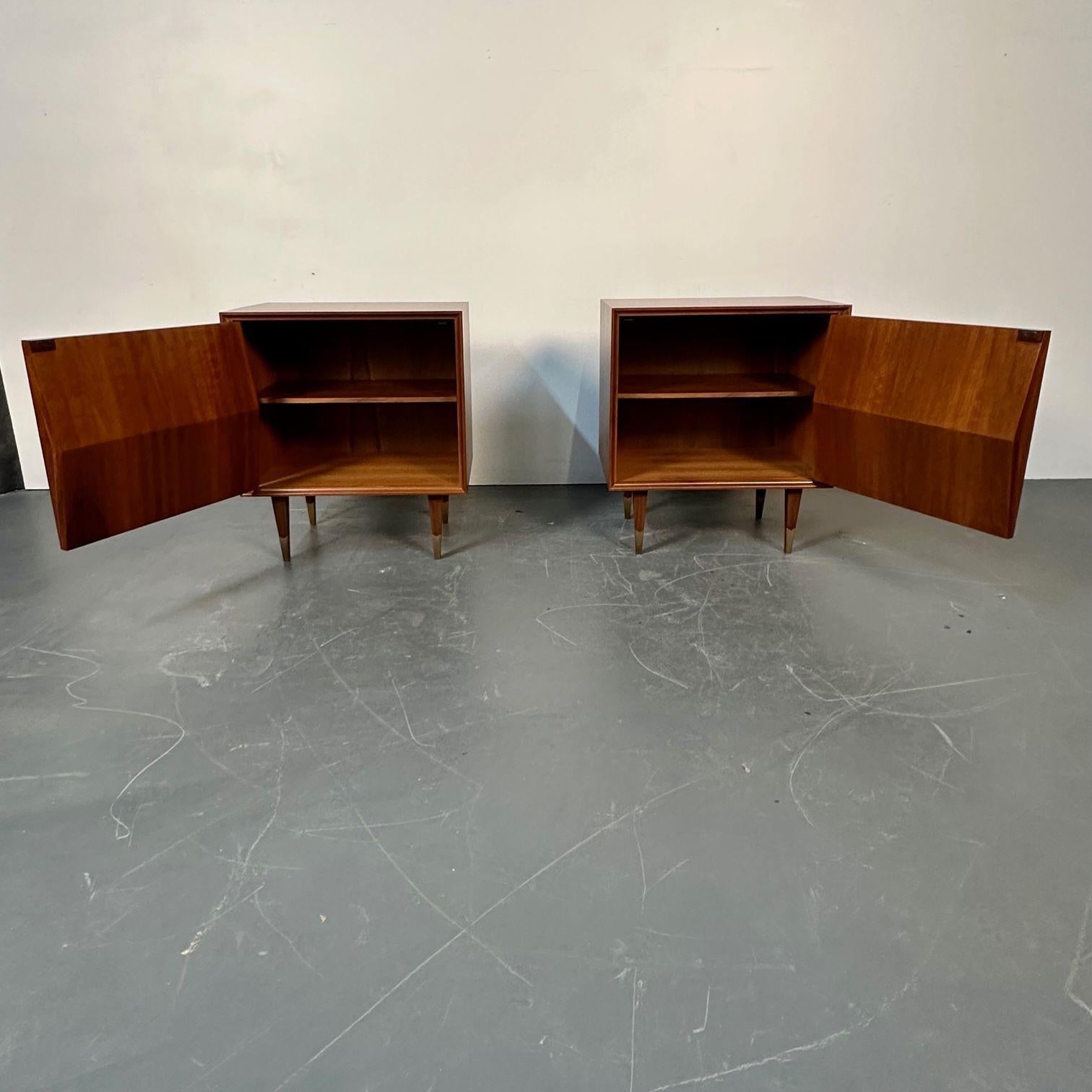 Pair of Danish Mid-Century Modern Style Geometric Nightstands, Walnut, Brass For Sale 11