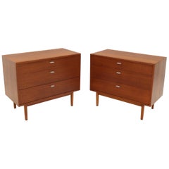 Pair of Danish Mid-Century Modern Teak 3-Drawer Bachelor Chests Dressers Cabinet