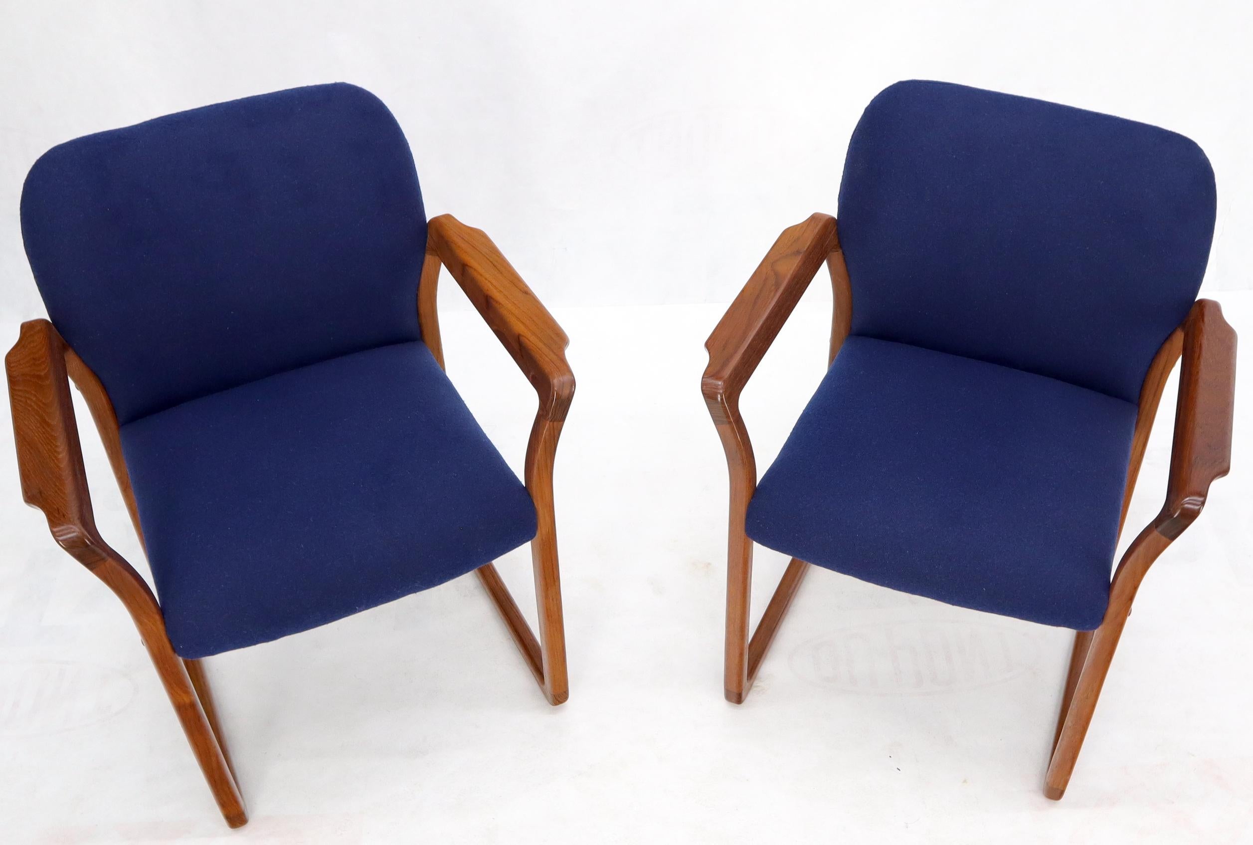 Pair of Danish Mid-Century Modern Teak Arms Chairs New Wool Upholstery In Good Condition For Sale In Rockaway, NJ