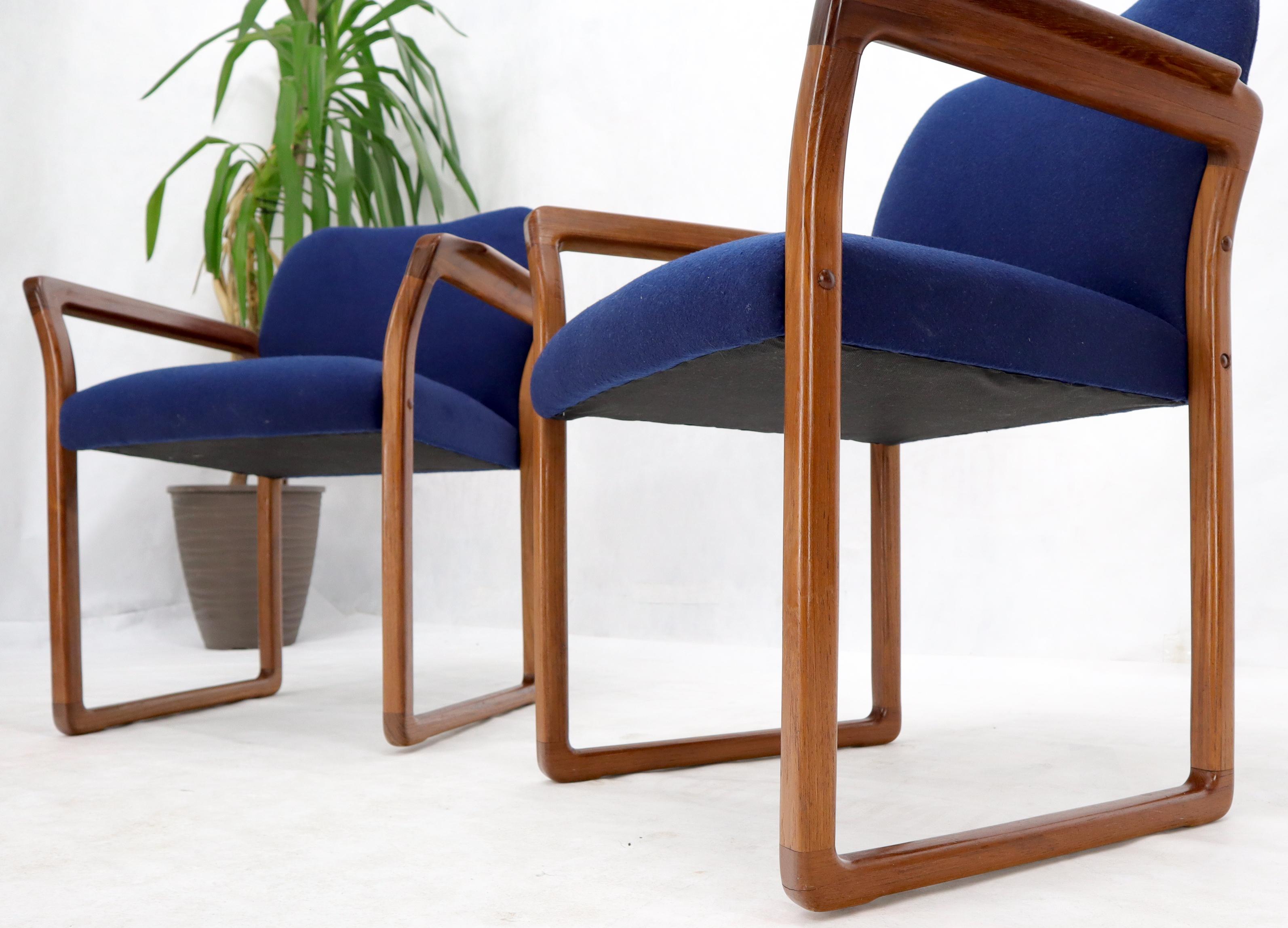 20th Century Pair of Danish Mid-Century Modern Teak Arms Chairs New Wool Upholstery For Sale