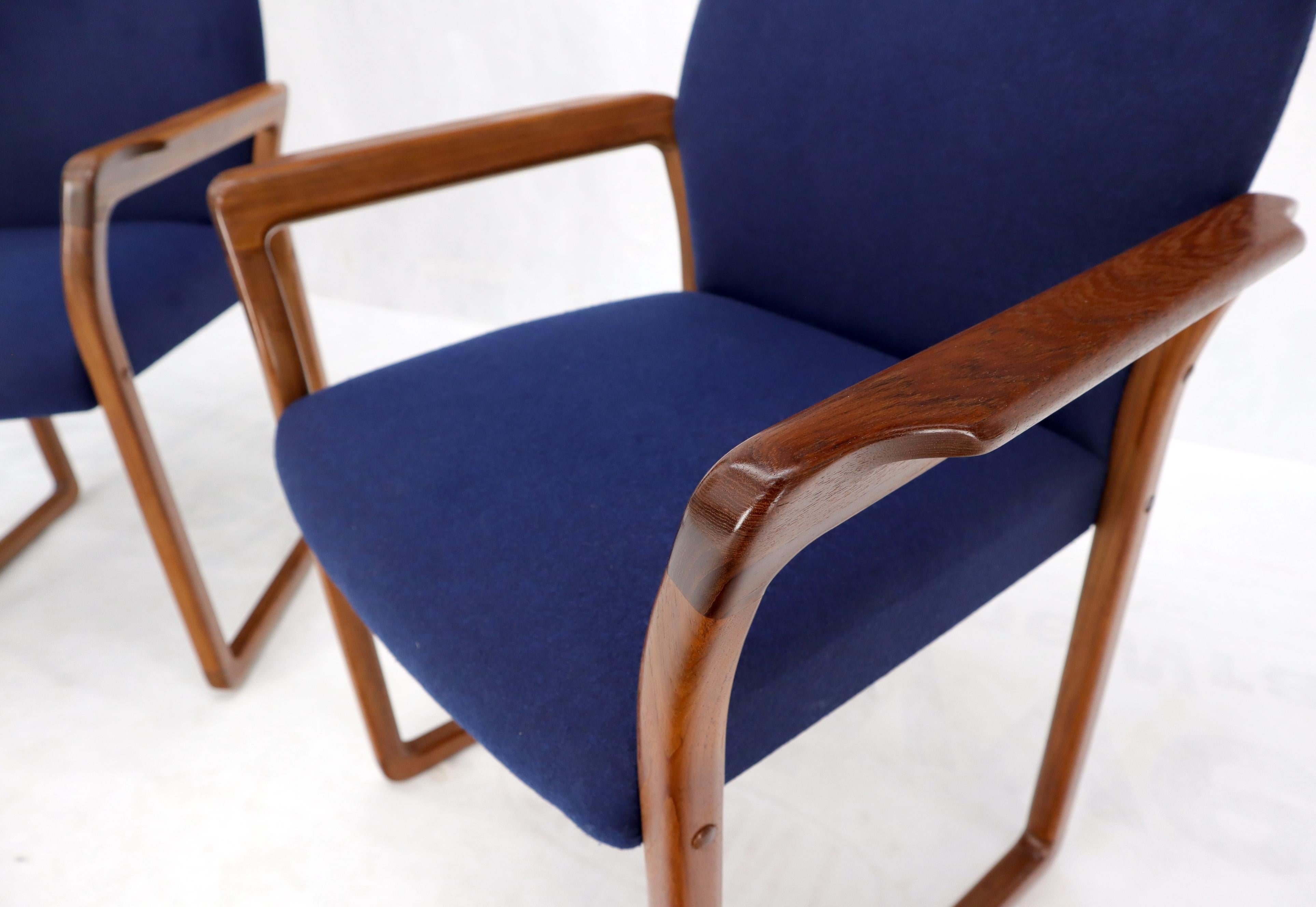 Pair of Danish Mid-Century Modern Teak Arms Chairs New Wool Upholstery For Sale 1