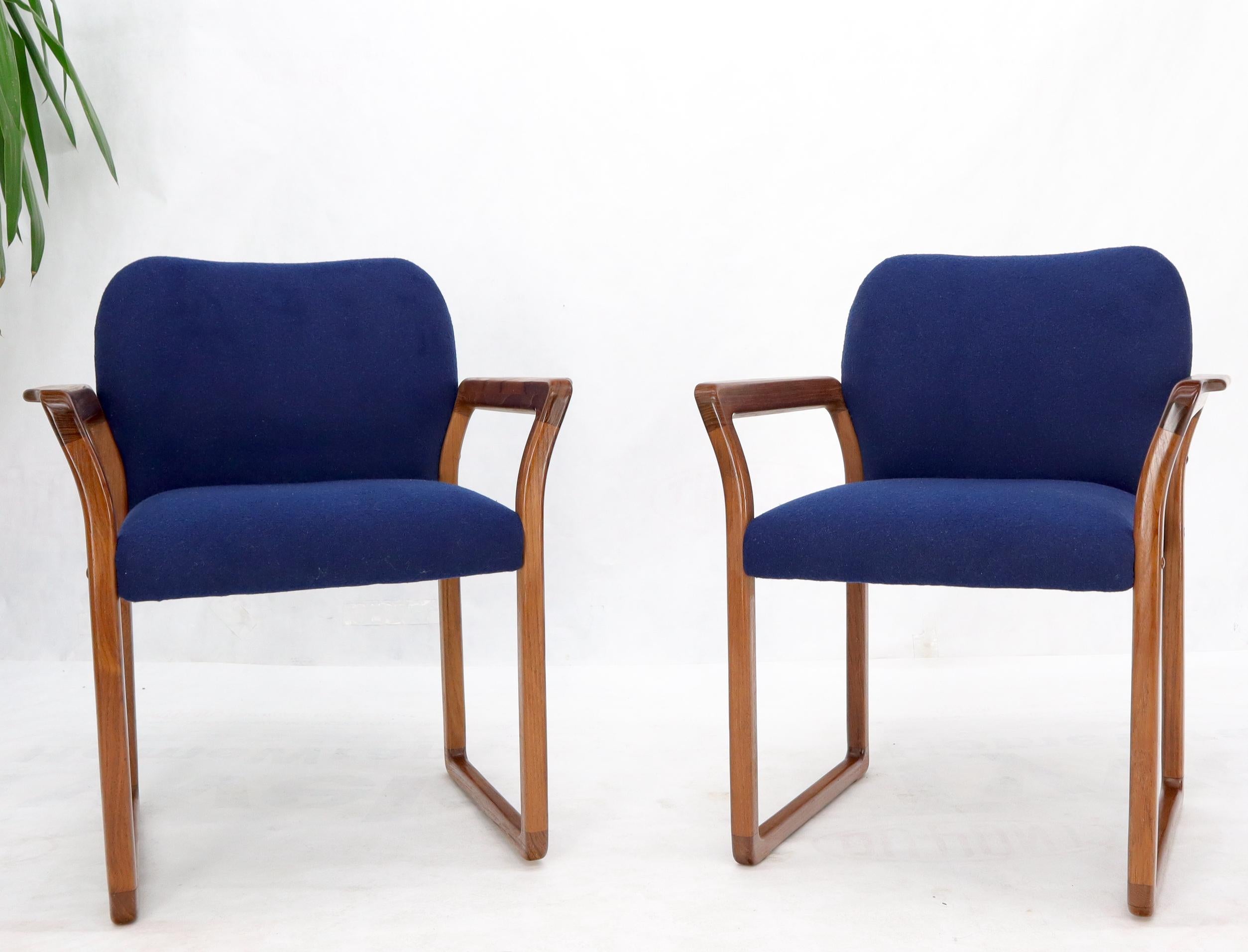 Pair of Danish Mid-Century Modern Teak Arms Chairs New Wool Upholstery For Sale 3