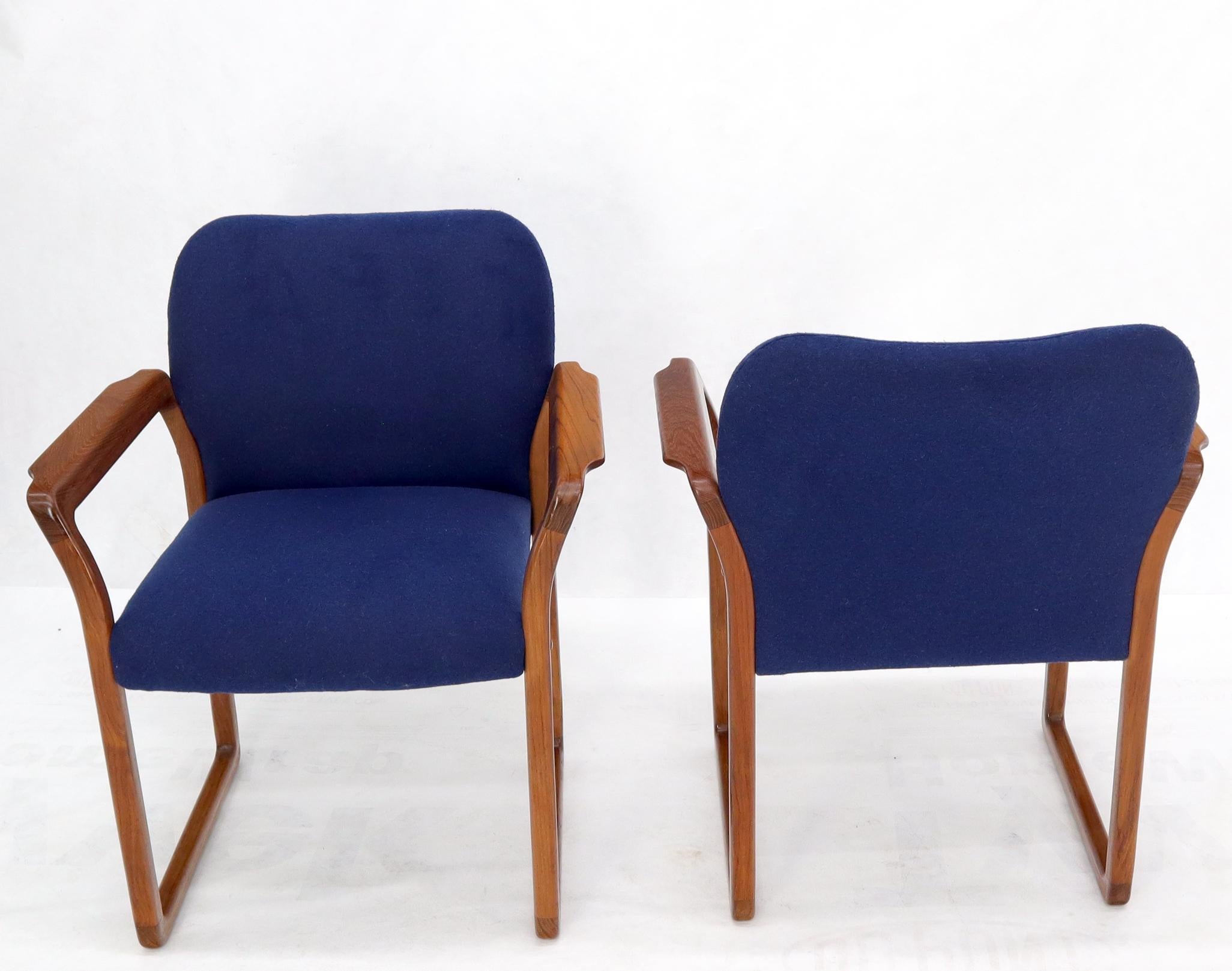 Pair of Danish Mid-Century Modern Teak Arms Chairs New Wool Upholstery For Sale 4