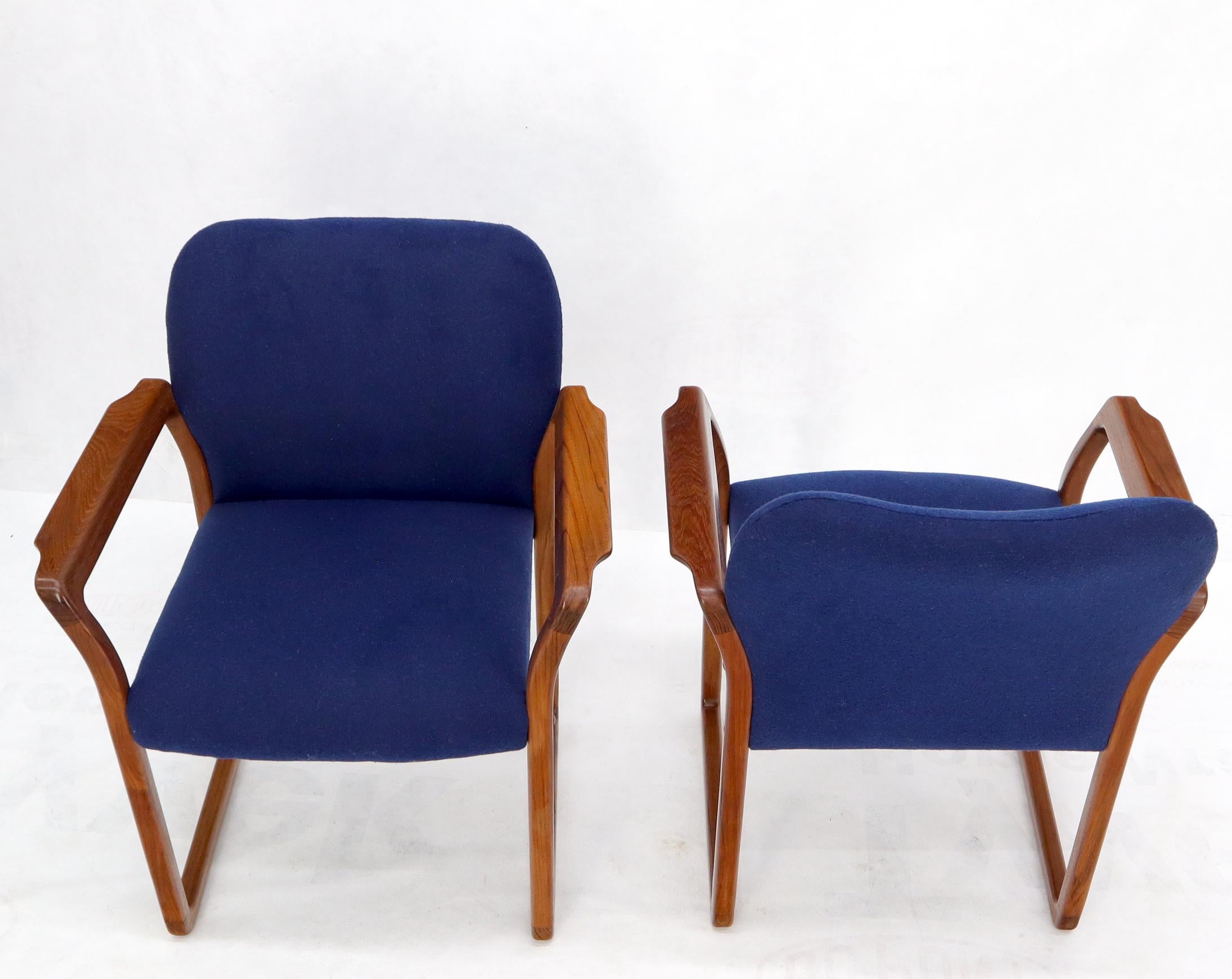 Pair of Danish Mid-Century Modern Teak Arms Chairs New Wool Upholstery For Sale 5